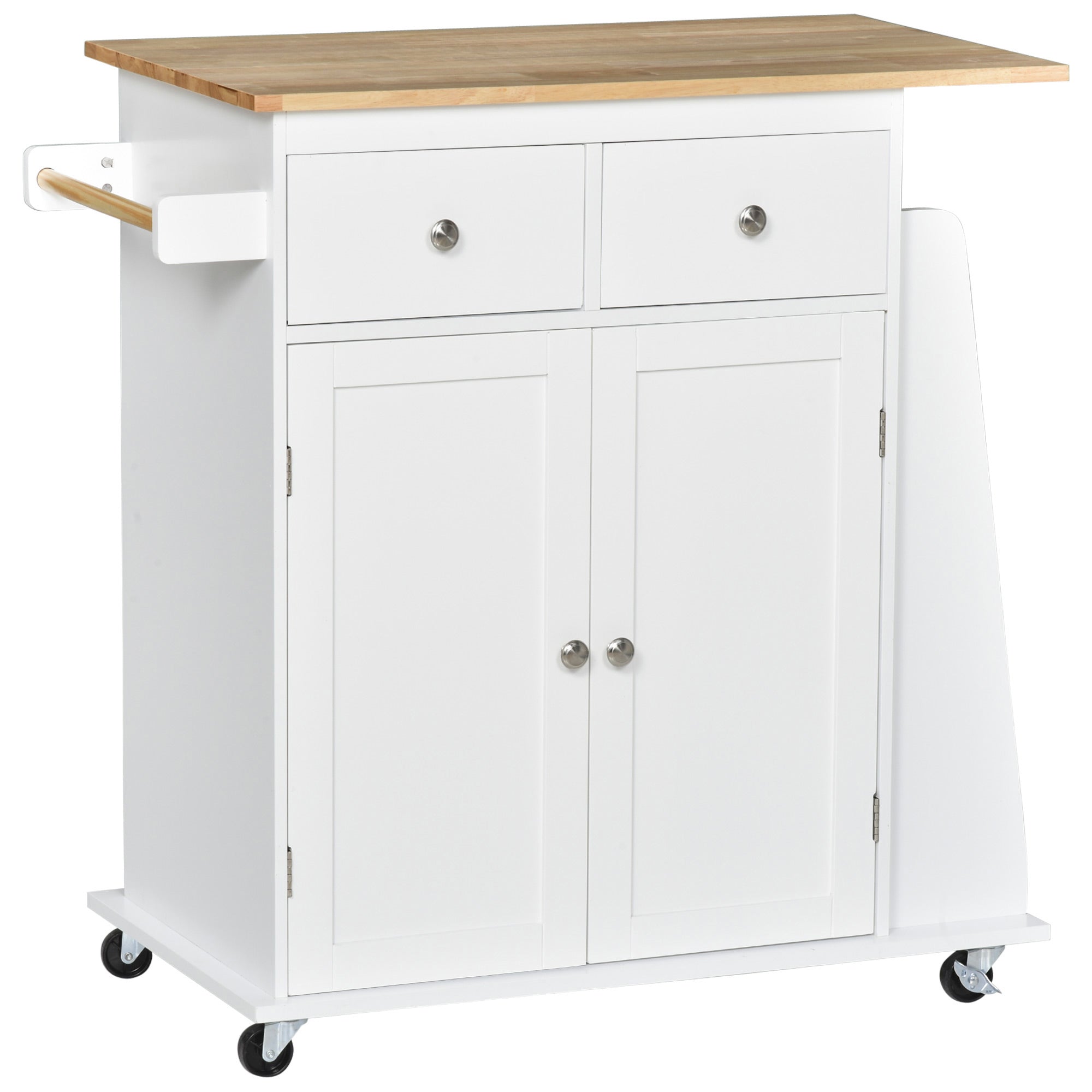 Rolling Kitchen Island Trolley Storage Cart with Rubber Wood Top, 3-Tier Spice Rack, Towel Rack Home Kitchen Carts, White Kitchen Islands & Kitchen Carts White, Nature at Gallery Canada