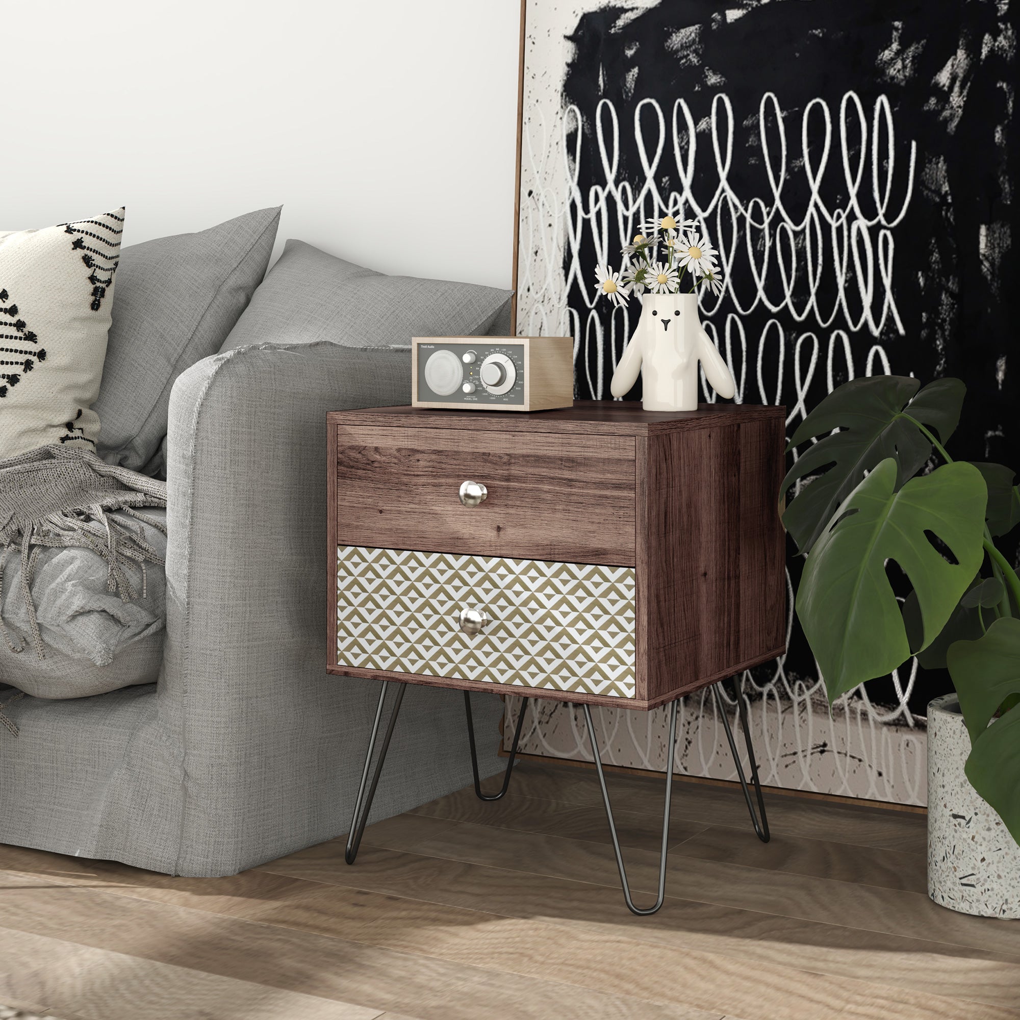 Side Table with Drawers, Nightstand, Bedside Table, Sofa End Table, for Bedroom, Brown Bedside Tables at Gallery Canada