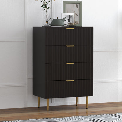 Modern Chest of Drawers 4 Drawer Dresser for Bedroom with Gold Legs and Handles, Black Storage Cabinets at Gallery Canada