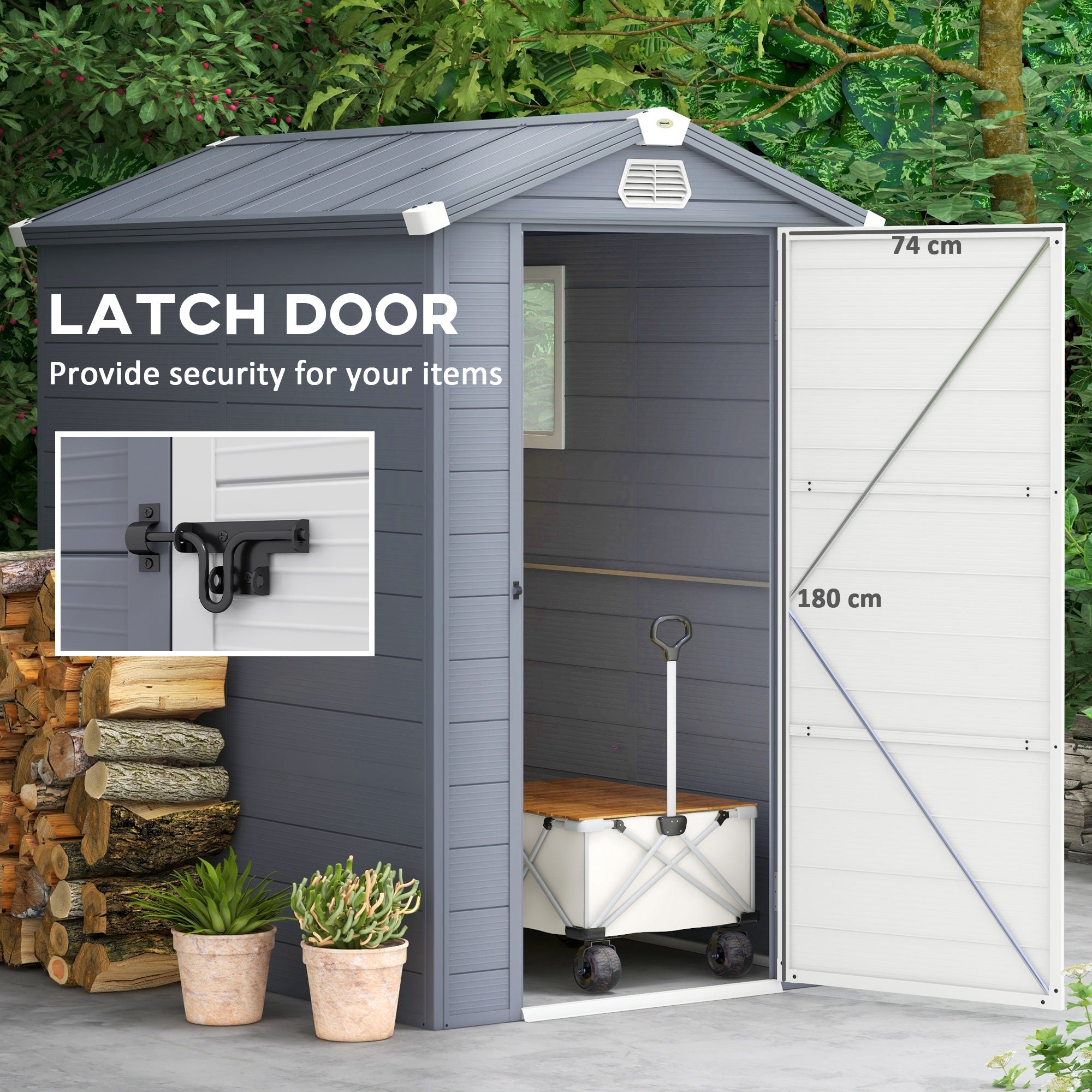 4.5' x 6' Garden Storage Shed with Latch Door, Vents, Sloped Roof, PP, Grey Sheds   at Gallery Canada