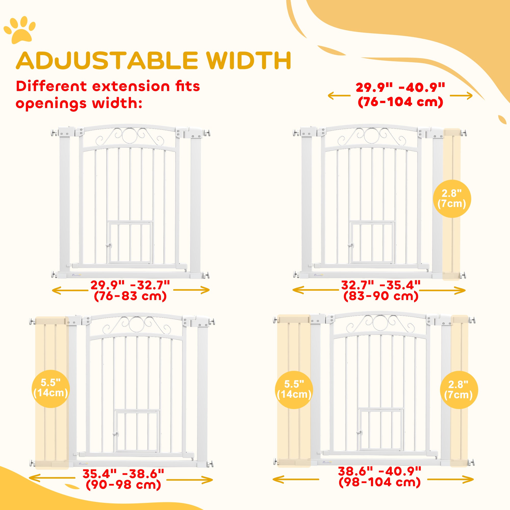 Dog Gate, Walk Through Pet Gate w/ Small Pet Door, Auto Close, for Doorways, House, Stair, 30