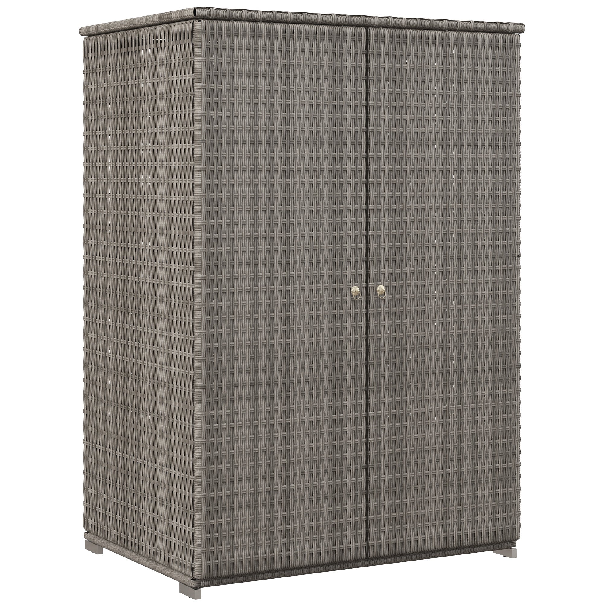Wicker Outdoor Storage Cabinet, 2-Door Rattan Pool Towel Storage Cabinet with Drawer &; Removable Shelf, Dark Grey Patio Storage Boxes at Gallery Canada