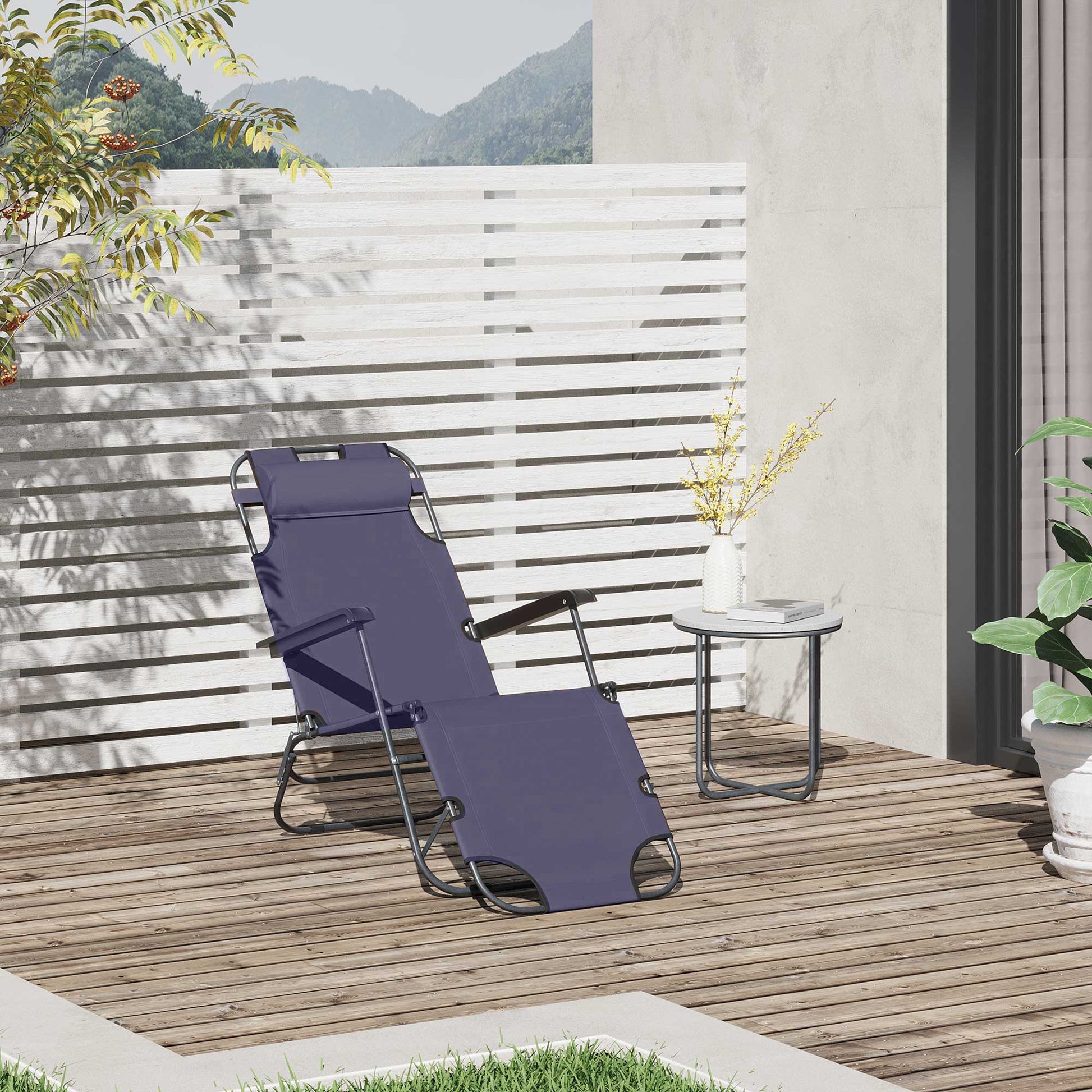 Folding Chaise Lounge Chair, Outdoor Portable 2-Level Adjustable Recliner Zero Gravity Chair with Headrest Pillow, Back with Storage Mesh Pocket, Grey Lounger Chairs Grey  at Gallery Canada