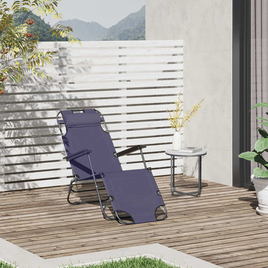 Folding Chaise Lounge Chair, Outdoor Portable 2-Level Adjustable Recliner Zero Gravity Chair with Headrest Pillow, Back with Storage Mesh Pocket, Grey Lounger Chairs   at Gallery Canada