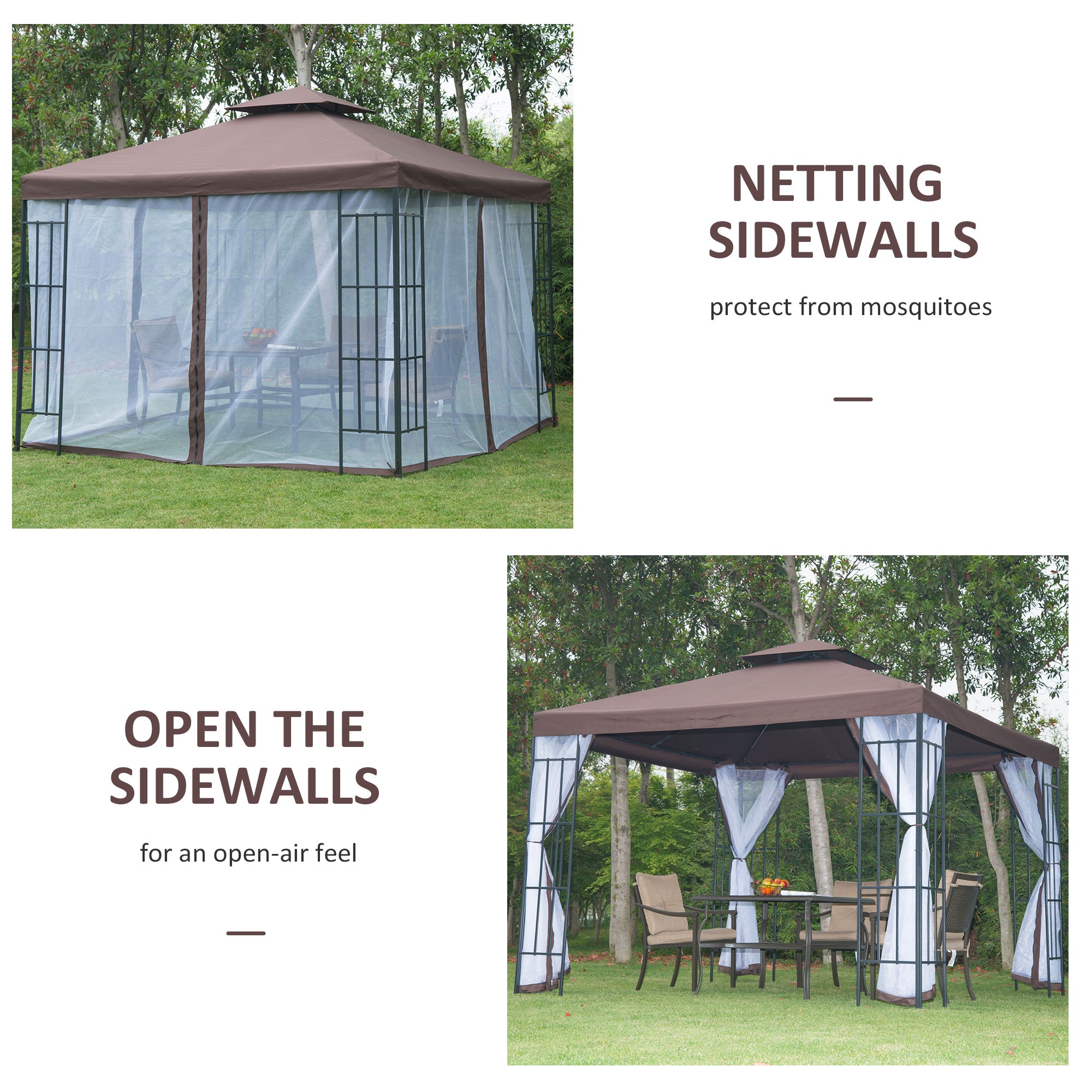 10'x10' Garden Gazebo Patio Canopy Portable Party Event Backyard w/ Mosquito Netting Coffee Gazebos at Gallery Canada