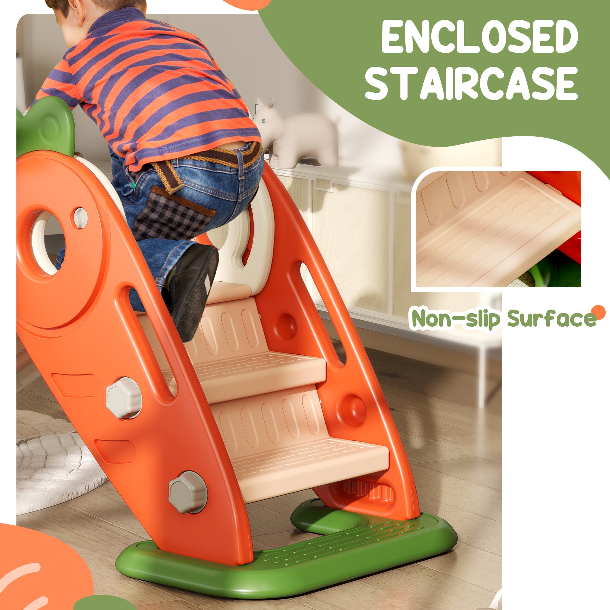 3 in 1 Foldable Toddler Slide with Basketball Hoop, Climber, for 1-3 Years Old, Orange Gym Sets & Swings at Gallery Canada