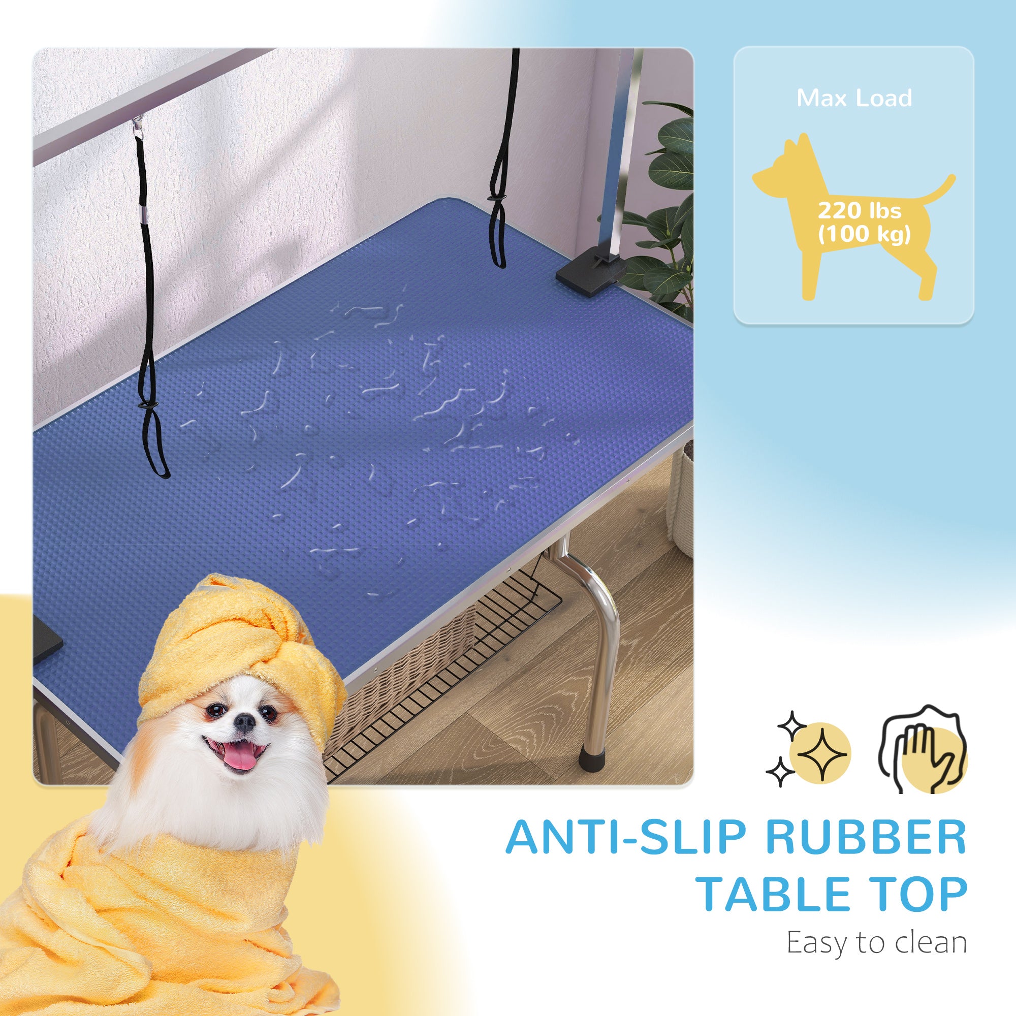 Adjustable Dog Grooming Table with 2 Safety Slings, Storage Basket, Blue Dog Grooming Tables at Gallery Canada