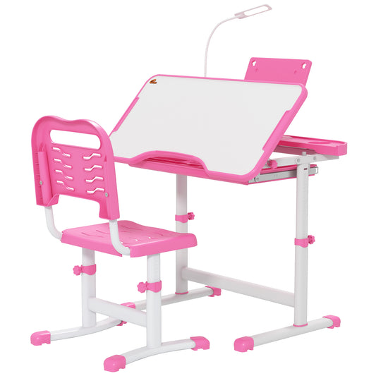 Kids Desk and Chair Set Height Adjustable Student Writing Desk Children School Study Table with Tilt Desktop, Pink Kids Desk Sets   at Gallery Canada