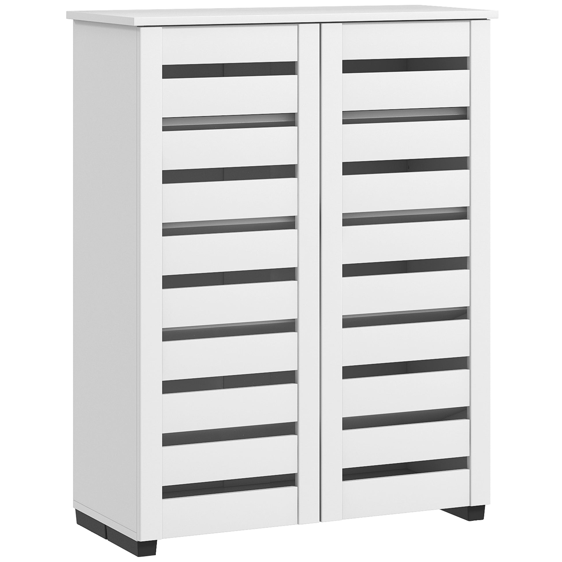 Shoe Storage Cabinet, Shoe Cabinet with 2 Slatted Doors for 15 Pairs of Shoes, White Shoe Storage Cabinets & Racks   at Gallery Canada