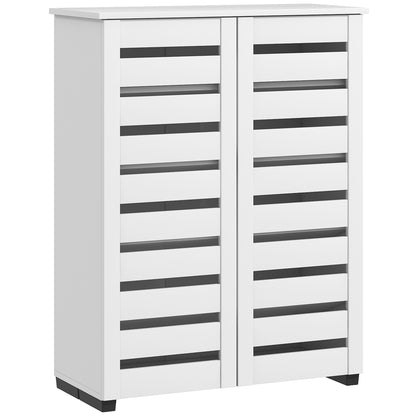 Shoe Storage Cabinet, Shoe Cabinet with 2 Slatted Doors for 15 Pairs of Shoes, White Shoe Storage Cabinets & Racks   at Gallery Canada