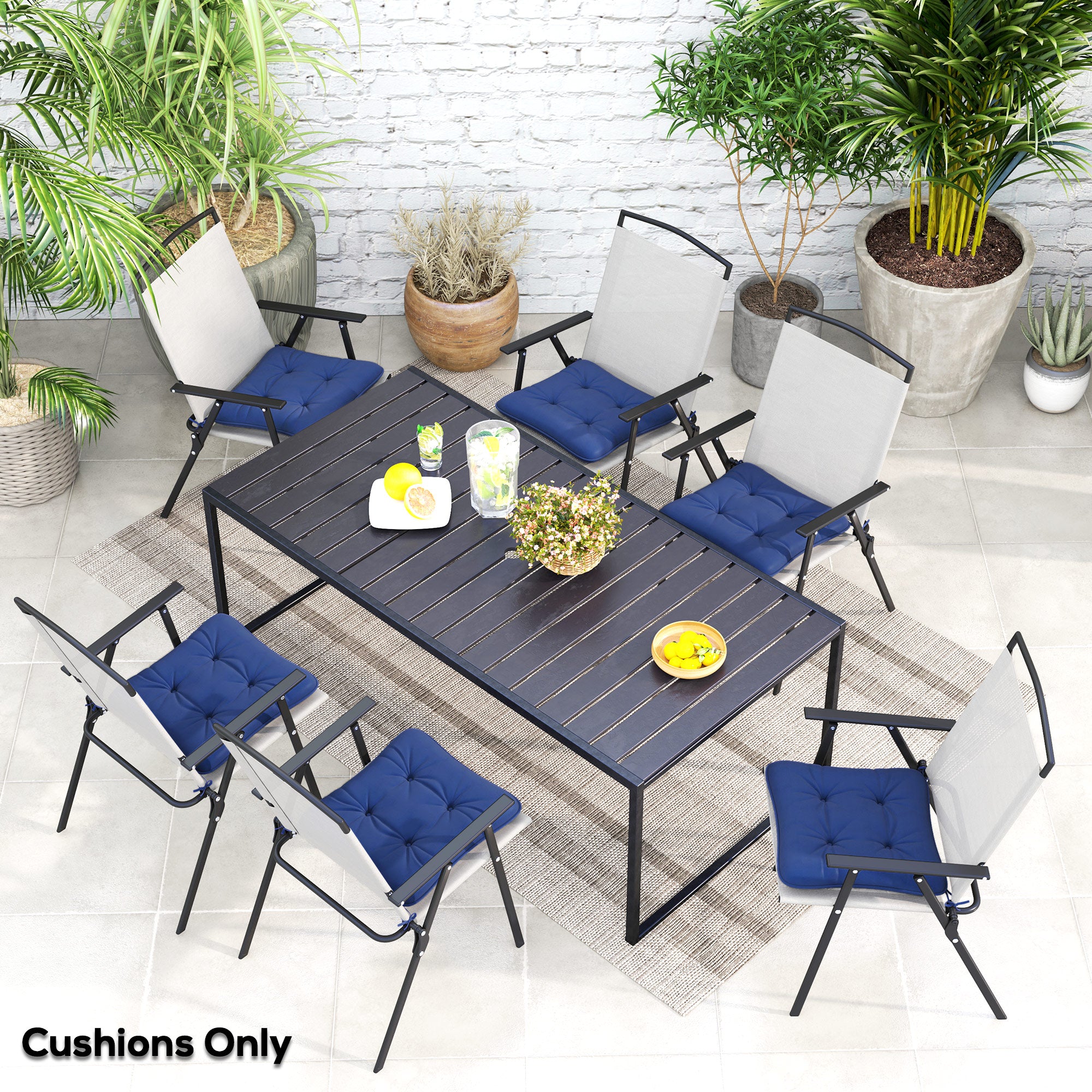 6-Piece Seat Cushion Replacement, Outdoor Patio Chair Cushions Set with Ties, Button Tufted, Dark Blue Patio Chair Cushions at Gallery Canada