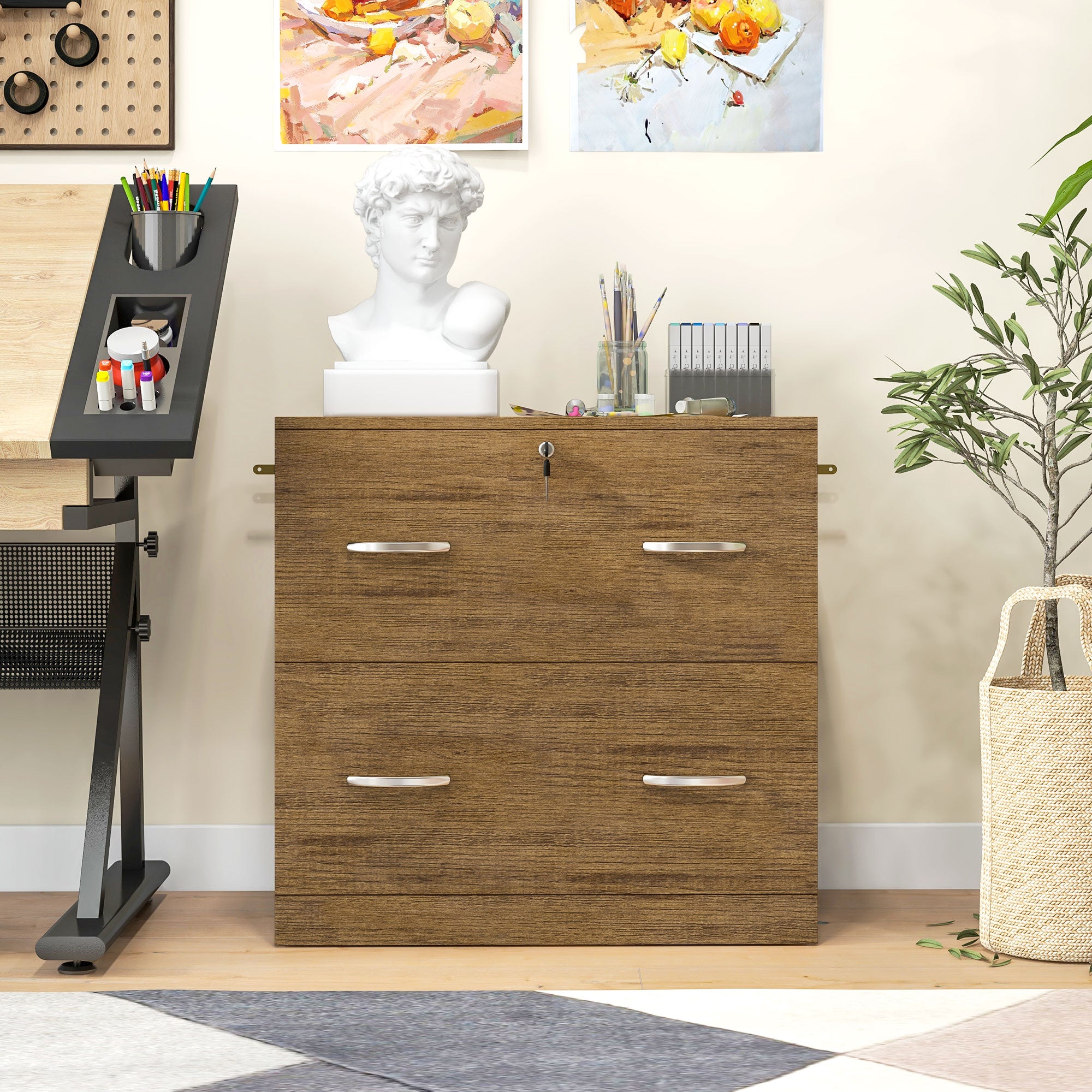 2 Drawer File Cabinet with Lock, Office Filing Cabinet, Hanging Bar for Letter Size, Home Office, Light Brown Office Cabinets & Cupboards at Gallery Canada