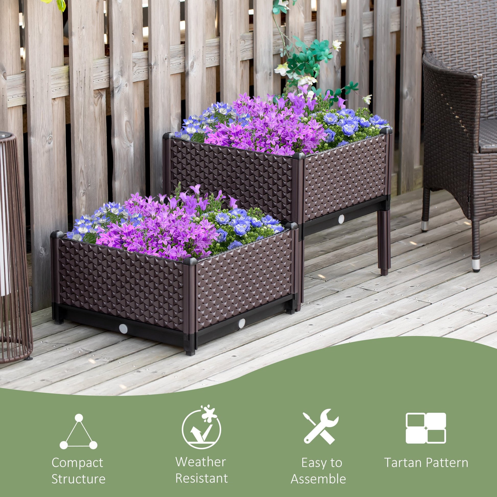 Set of 2 Plastic Raised Garden Bed, Planter Box, Flower Vegetables Planting Container with Self-Watering Design and Drainage Holes for Patio Balcony Elevated Garden Beds   at Gallery Canada