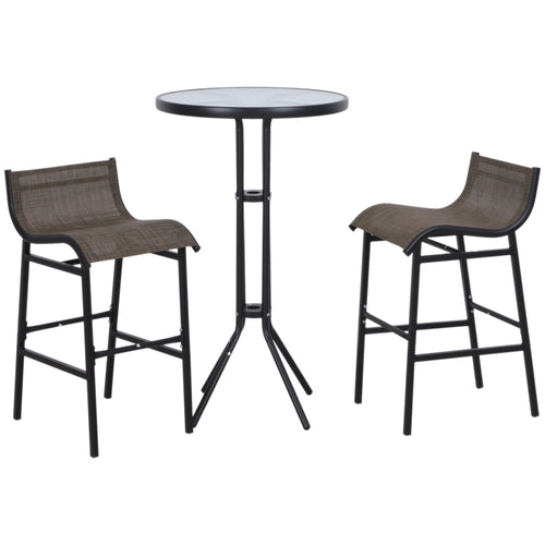 3pcs Patio Bar Set, Outdoor Bistro Set with 2 Bar Stools and 1 Tempered Glass Bar Table, Dining Chat Set, Tan