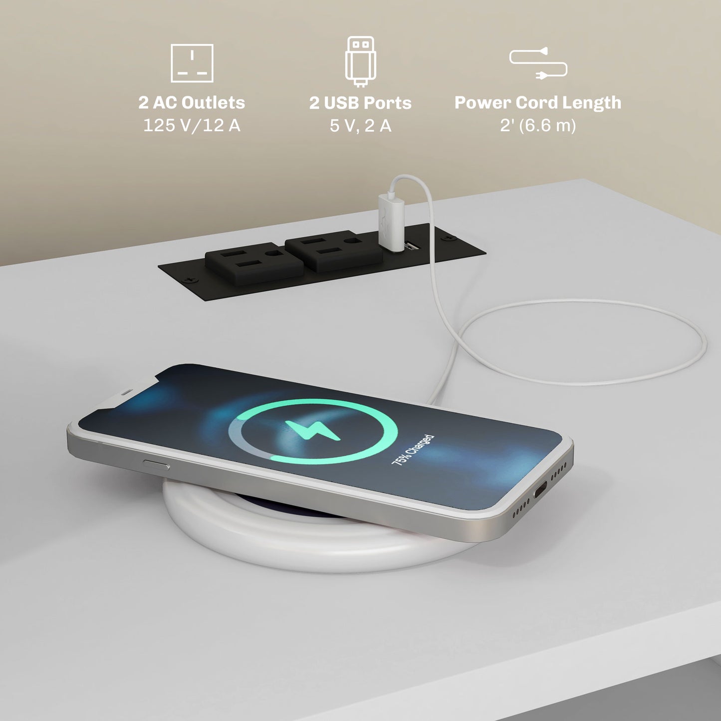 Mobile Printer Stand with Charging Station and USB Ports, Locking Filing Cabinet for A4 and Letter Size, White Office Cabinets & Cupboards   at Gallery Canada