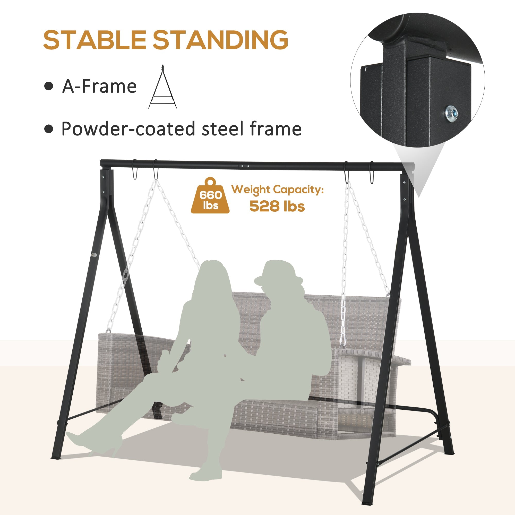 Metal Swing Stand Swing Frame, Hanging Chair Stand Only, 528 LBS Weight Capacity, for Backyard, Patio, Lawn, Black Hammock Stands   at Gallery Canada