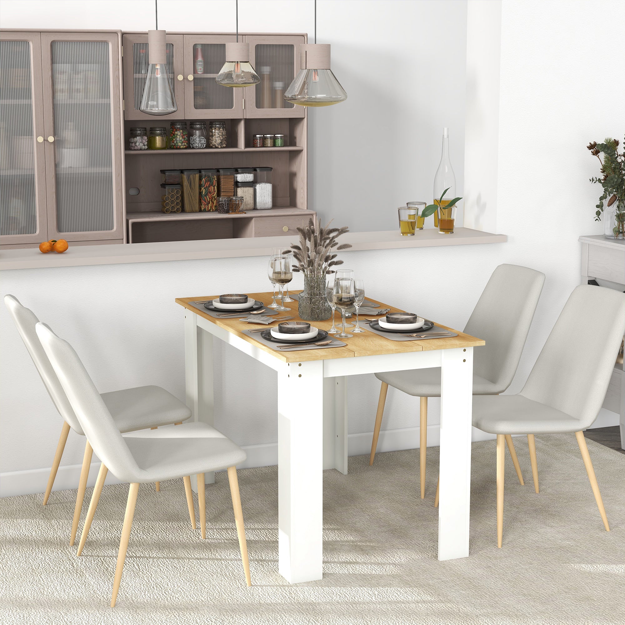 Kitchen Table for 4-6 People, Dining Table with Veneered Top for Dining Room, Oak Bar Tables at Gallery Canada