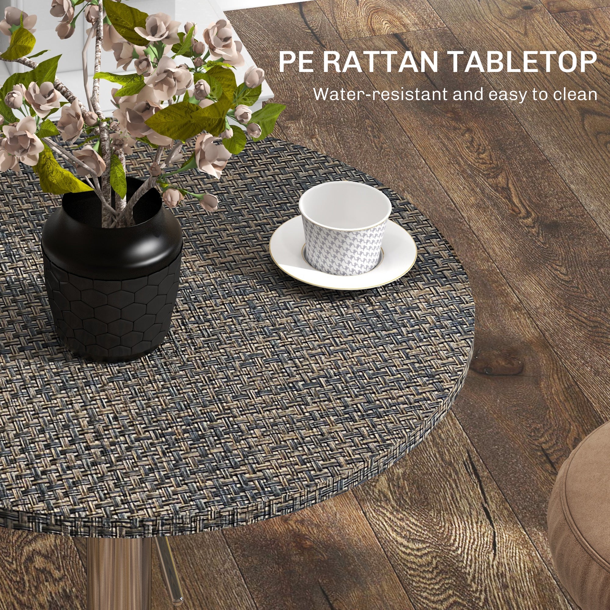 Adjustable Bar Table for 2, Round Pub Table with PE Rattan Top and Steel Base for Home Bar, Small Dining Room, Brown Bar Tables at Gallery Canada