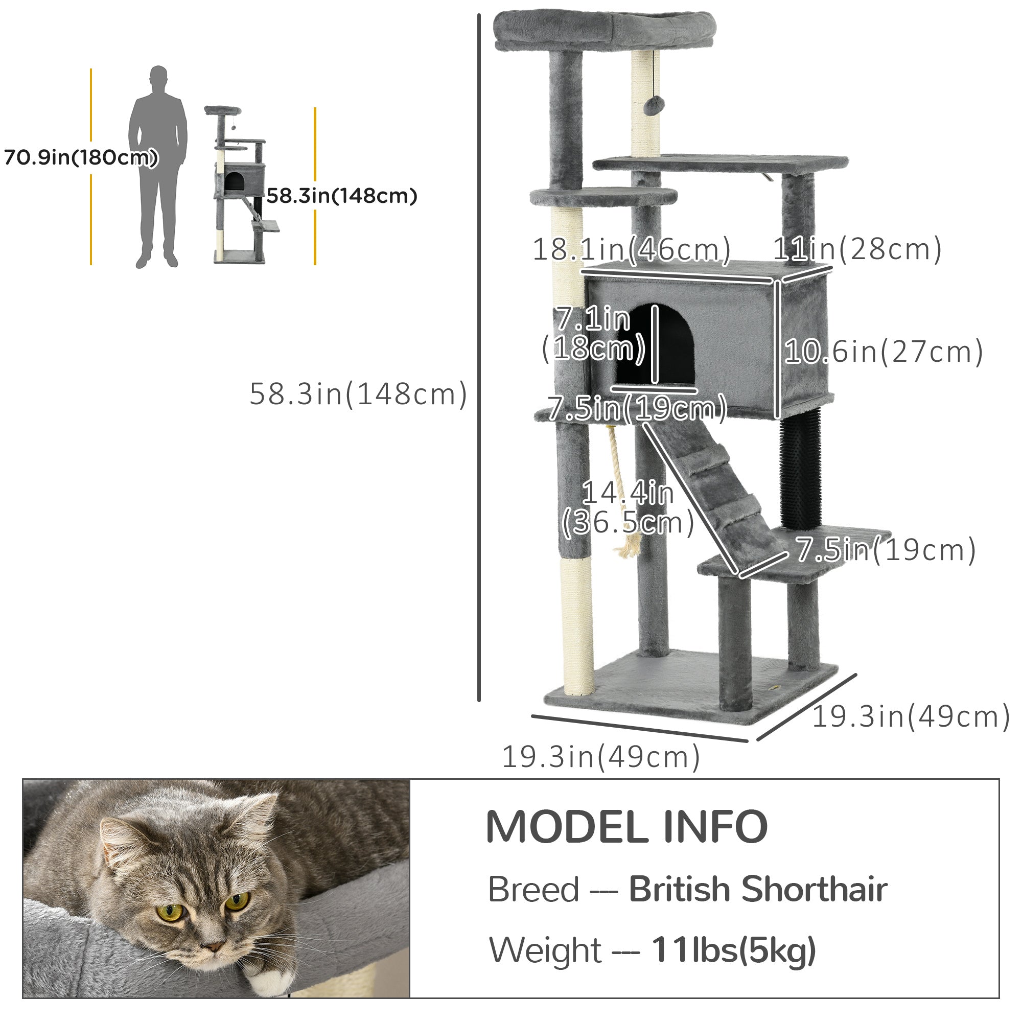 Cat Tree for Large Cats Adult, 58