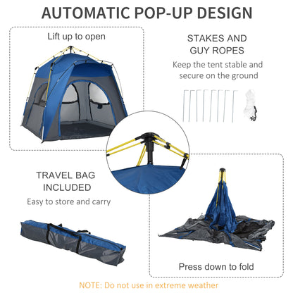 Instant Automatic Camping Tent w/ 4 Doors and 4 Windows, Outdoor Easy Pop Up Tent, Portable Backpacking Dome Shelter, 4 Person, Grey Camping Tents   at Gallery Canada