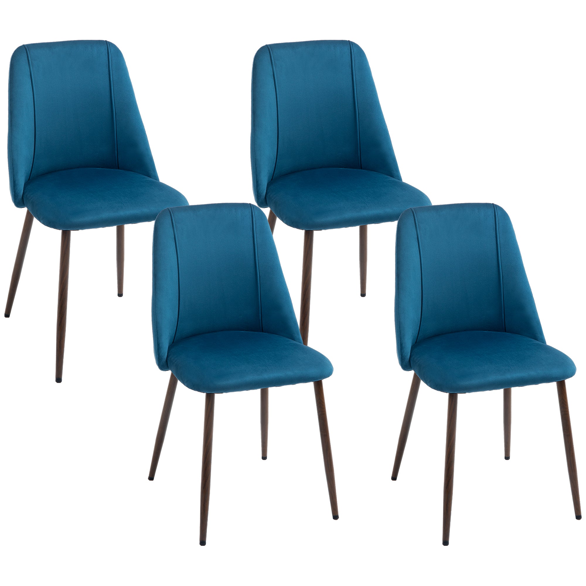 Upholstered Dining Chairs Set of 4, Velvet Accent Chair with Back and Wood-grain Steel Leg for Kitchen, Dark Blue Dining Chairs at Gallery Canada