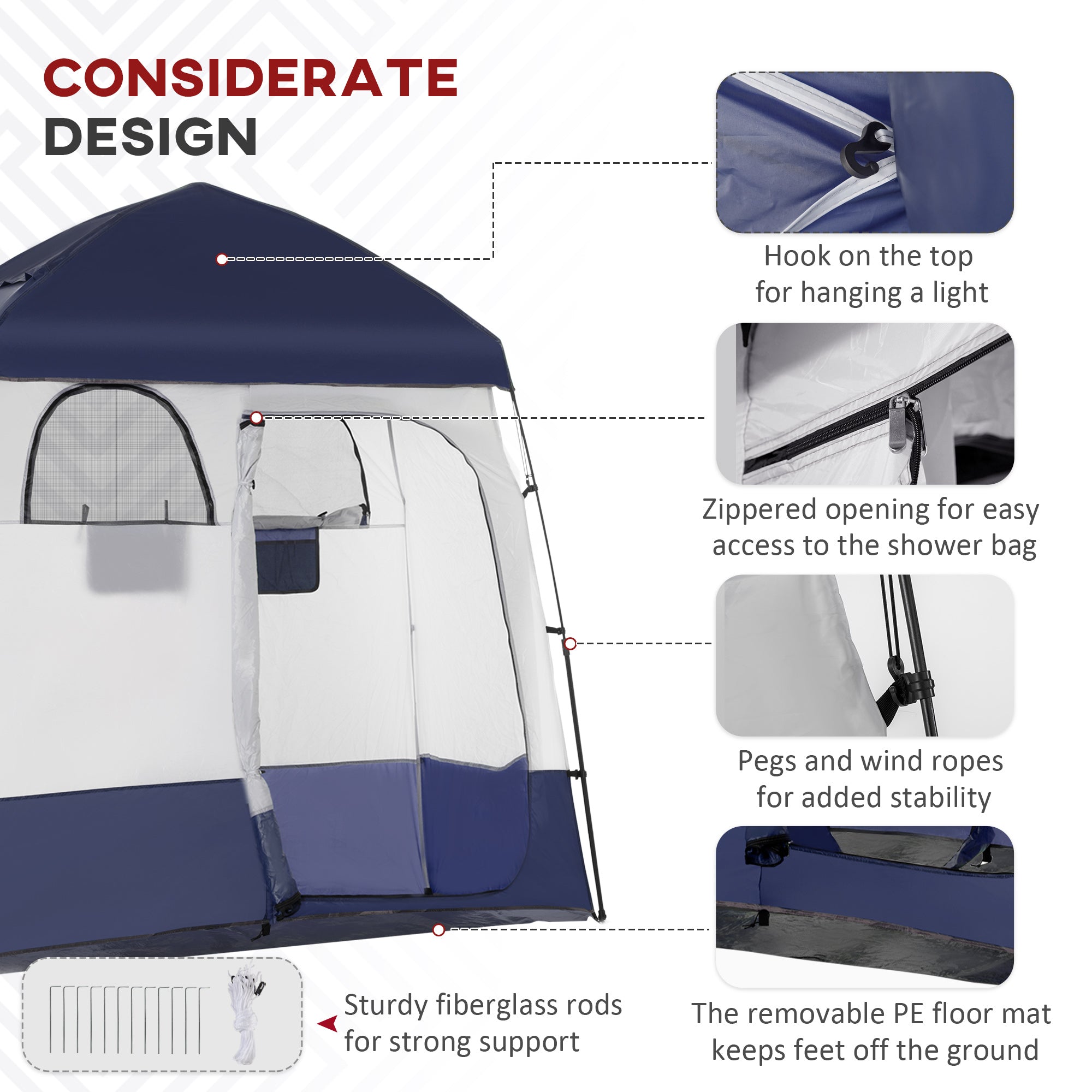 Outdoor Portable Pop Up Shower Tent Changing Tent Privacy Enclosure with 2 Rooms, Shower Bag, Floor for Camping, Blue Camping Tents at Gallery Canada