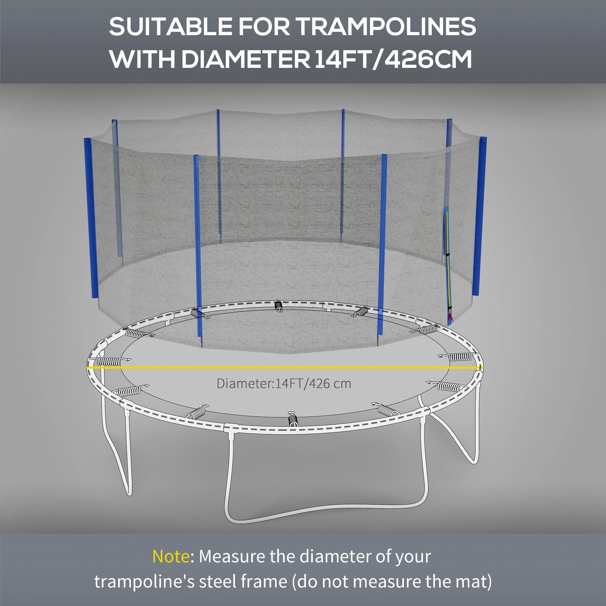 Weather-Resistant Trampoline Net for 14ft Round Trampoline, 8 Poles, Zippered Entrance, Blue and Black Trampolines   at Gallery Canada