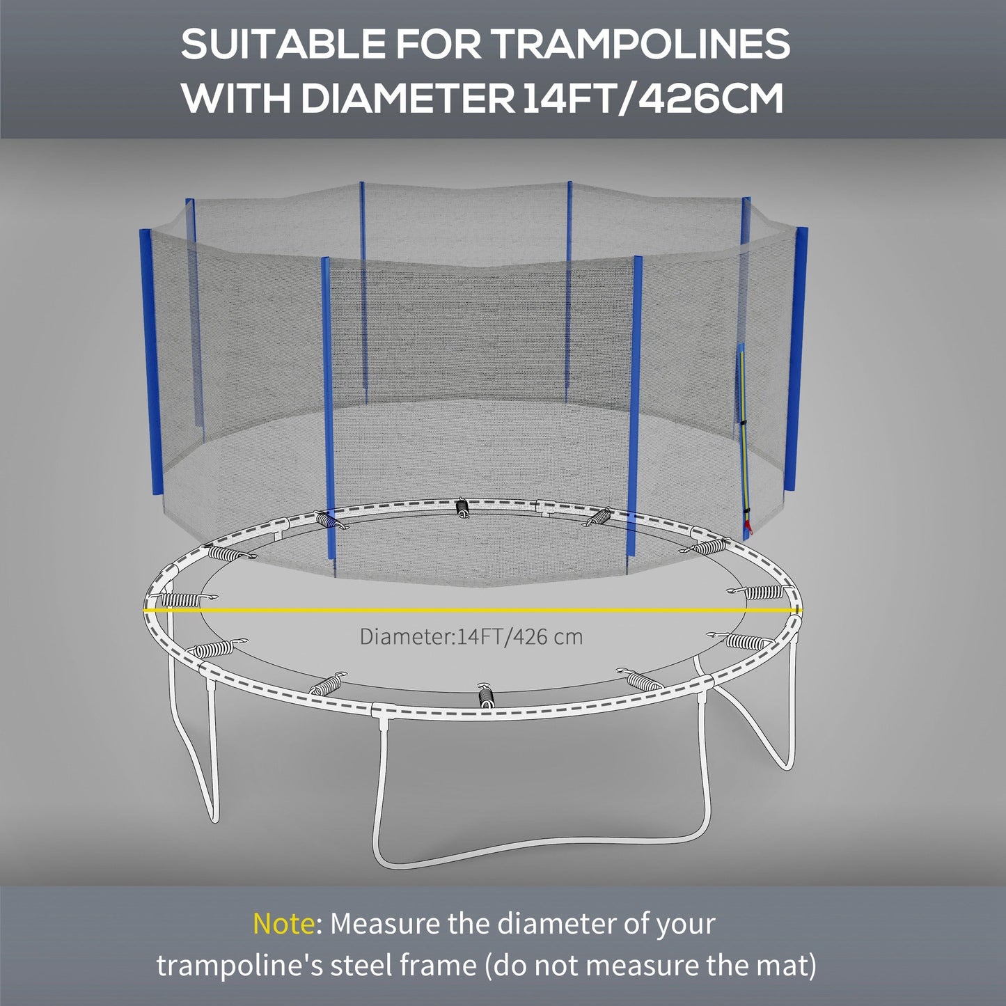 Weather-Resistant Trampoline Net for 14ft Round Trampoline, 8 Poles, Zippered Entrance, Blue and Black Trampolines   at Gallery Canada