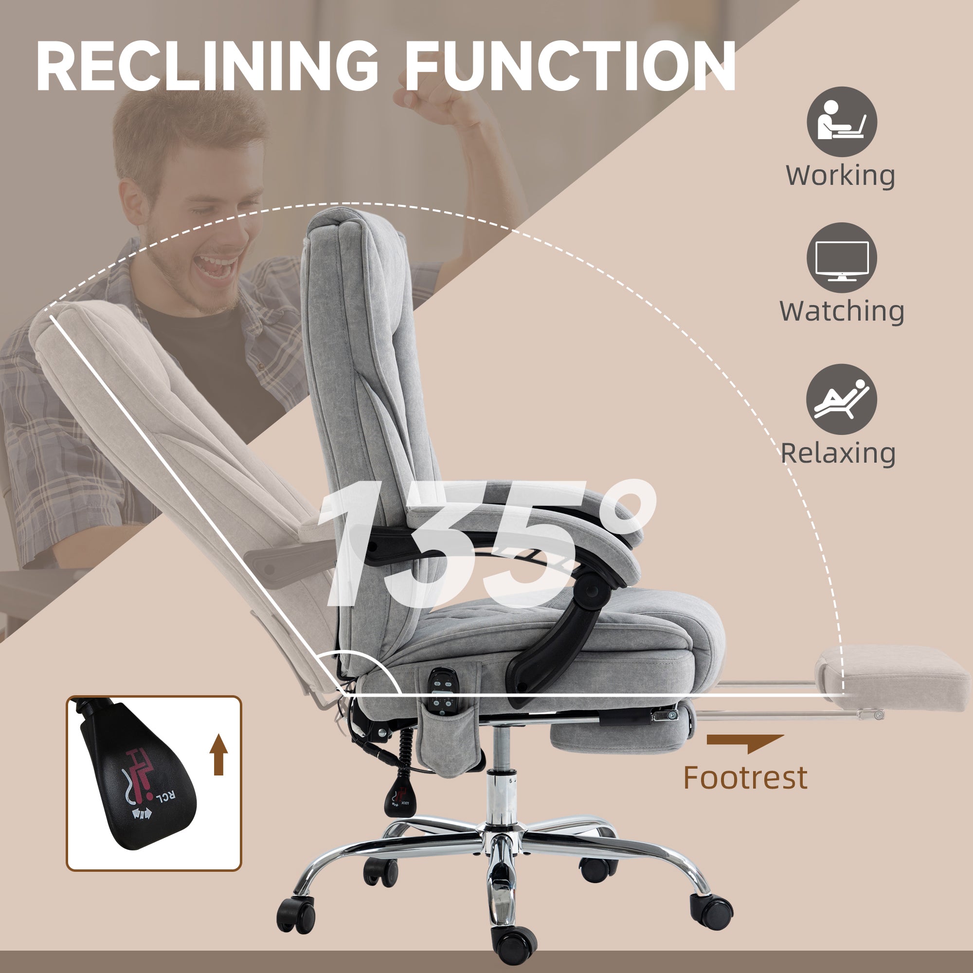 Massage Office Chair, Heated Reclining Computer Chair with Adjustable Height and Footrest, Grey Massage Chairs at Gallery Canada