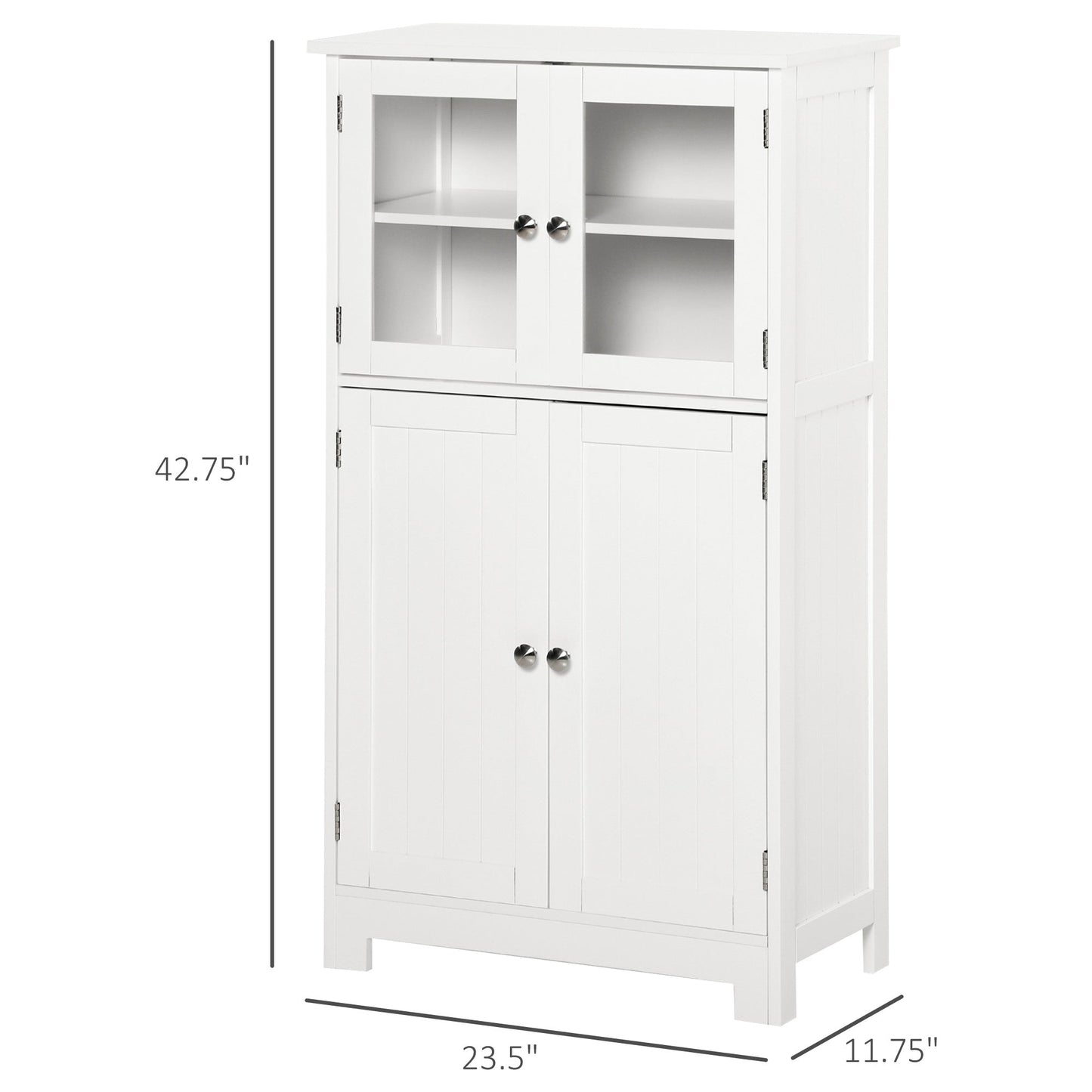 Tempered Glass Door Bathroom Floor Storage Cabinet with Adjustable Shelf, White Bathroom Cabinets   at Gallery Canada