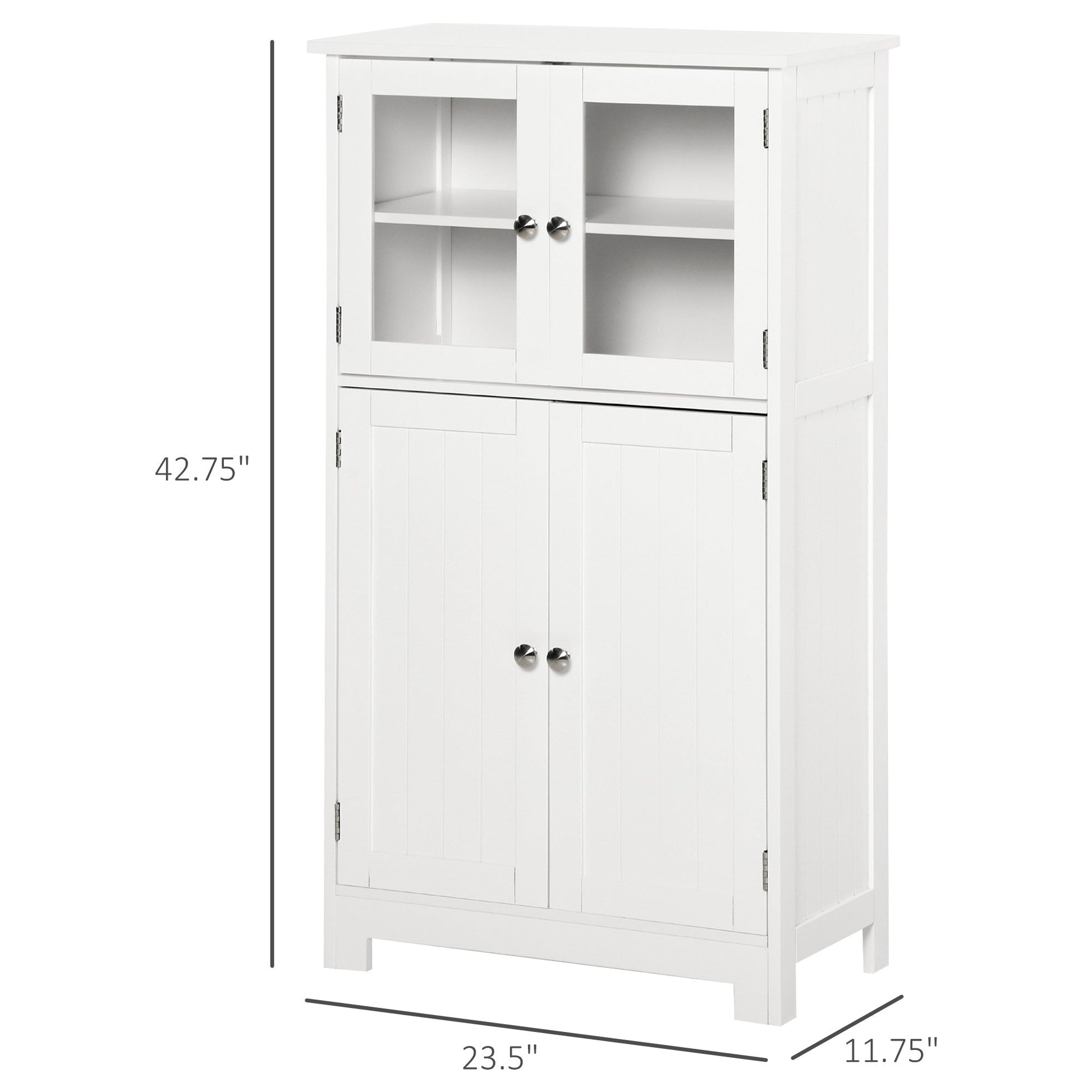 Tempered Glass Door Bathroom Floor Storage Cabinet with Adjustable Shelf, White Bathroom Cabinets   at Gallery Canada