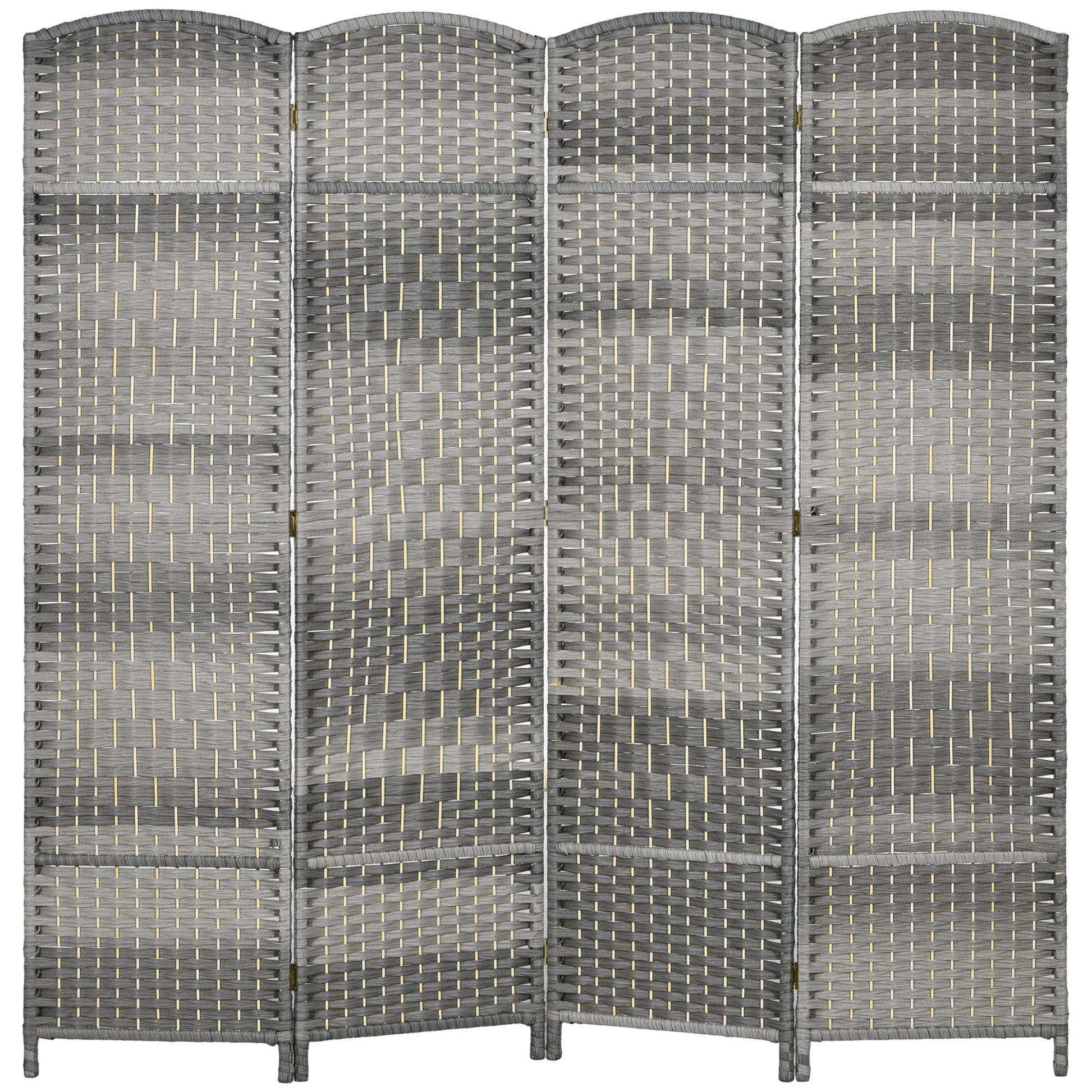 6 Ft Tall Folding Room Divider, 4 Panel Portable Privacy Screen, Hand-Woven Partition Wall Divider, Mixed Grey Room Dividers Mixed Grey  at Gallery Canada