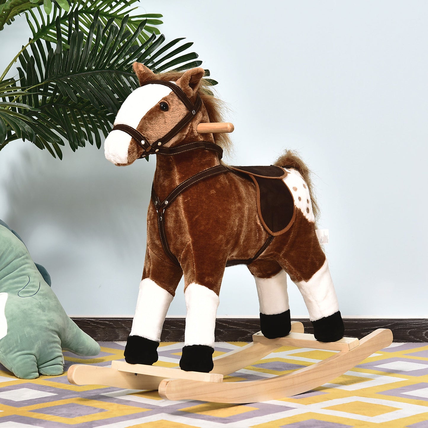 Rocking Horse Plush Pony Children Kid Ride on Toy w/ Realistic Sound (Brown) Rocking Horses   at Gallery Canada