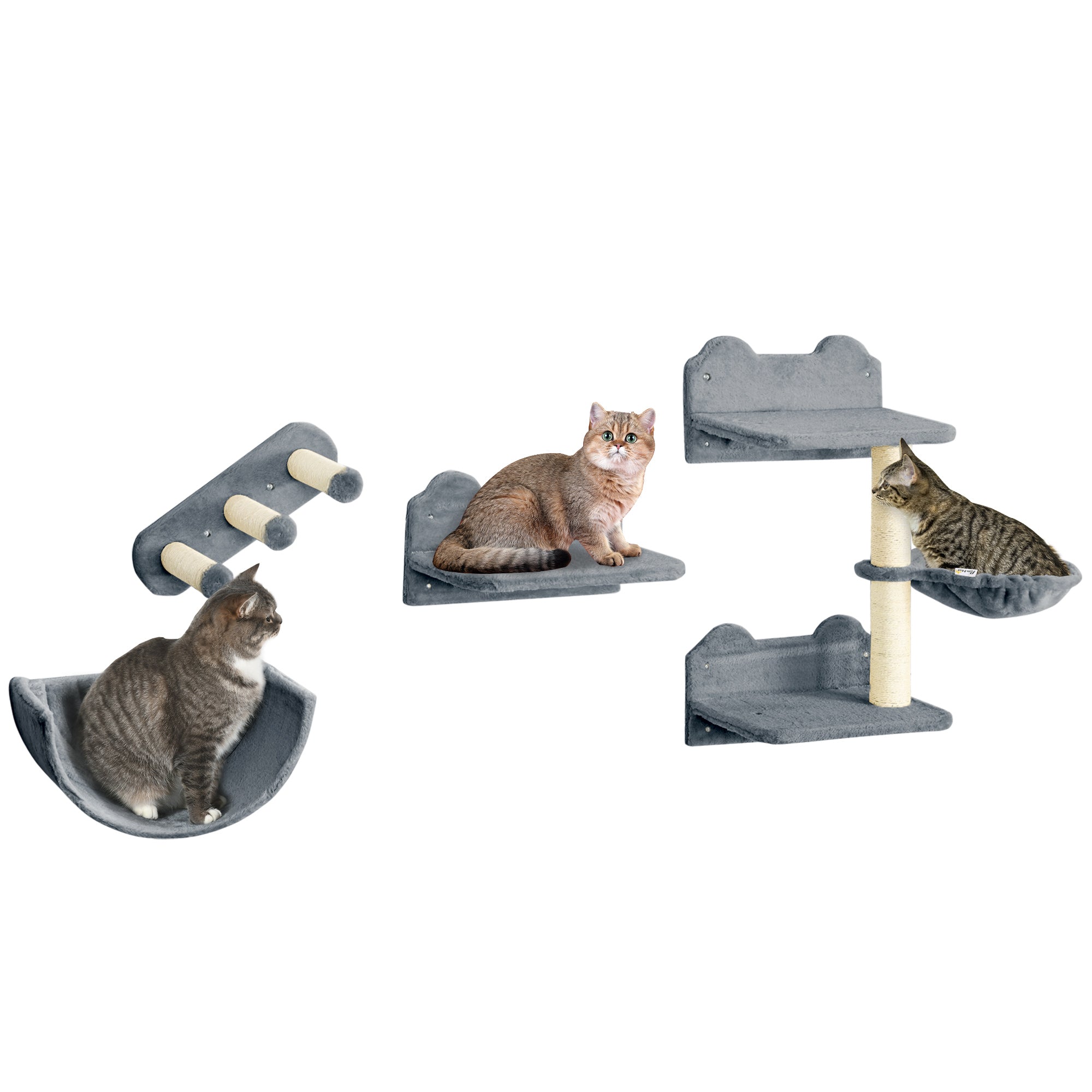 Cat Wall Shelves, 3PCs Cat Shelves with Hammock, Scratching Post, 3 Steps, Jumping Platforms, Wall Mounted Cat Climber, Grey Cat Climbing Wall Grey, Beige at Gallery Canada