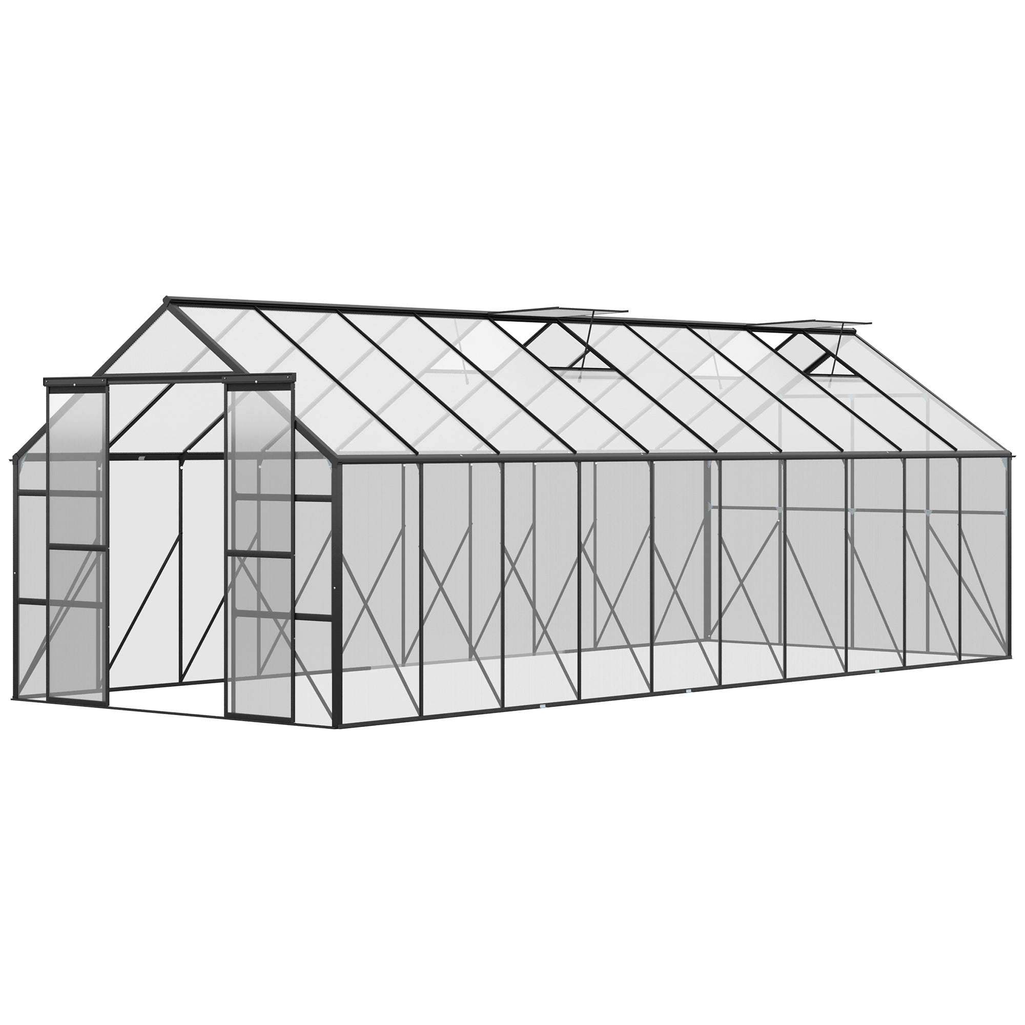 20' x 8' Aluminum Polycarbonate Greenhouse Walk-in Garden Greenhouse Kit with Adjustable Roof Vent, Rain Gutter and Sliding Door for Winter, Black Walk In Greenhouses at Gallery Canada