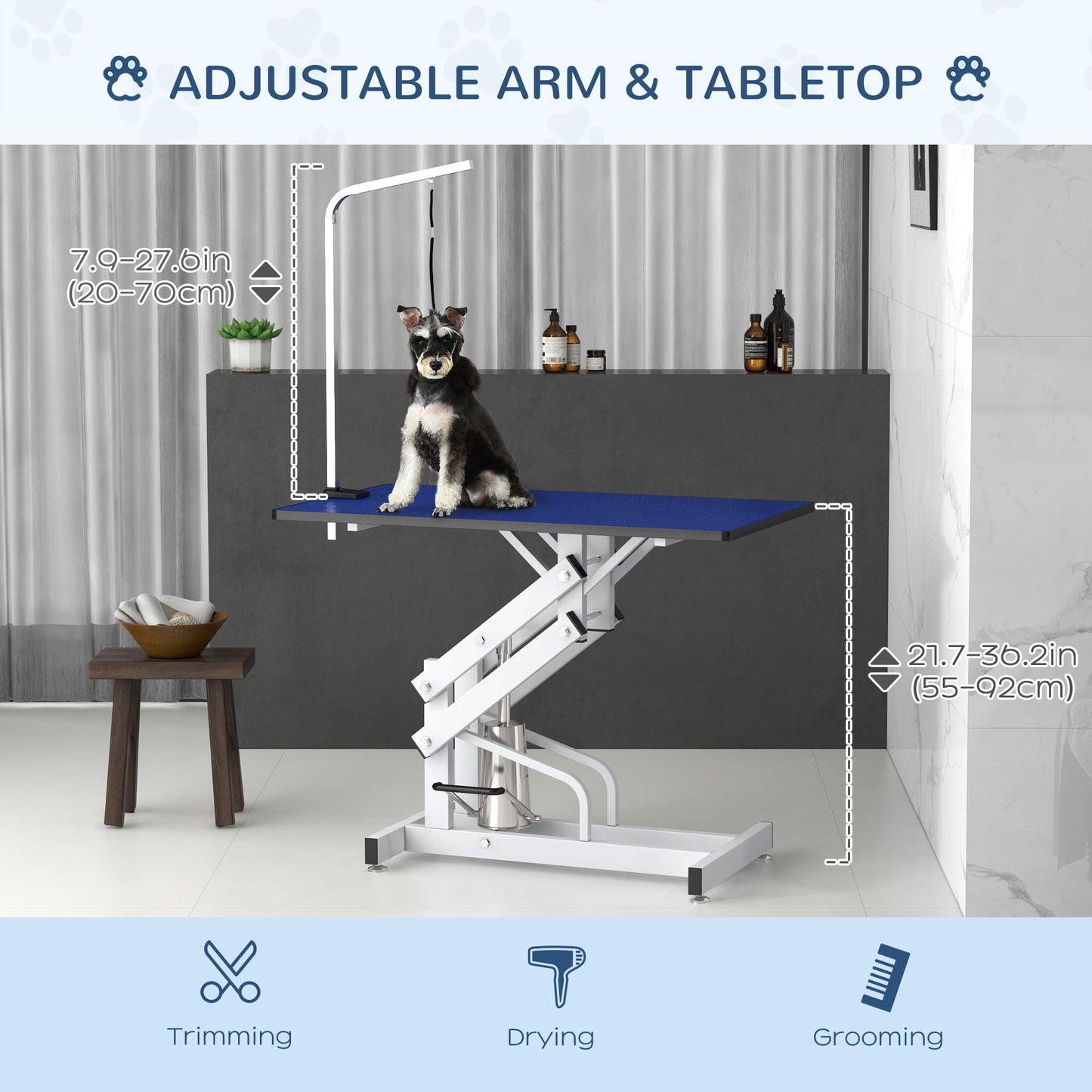 Pet Grooming Table, Height Adjustable Dog Grooming Table with Arm, Noose and Non-Slip Grooming Table, Blue Dog Grooming Tables   at Gallery Canada