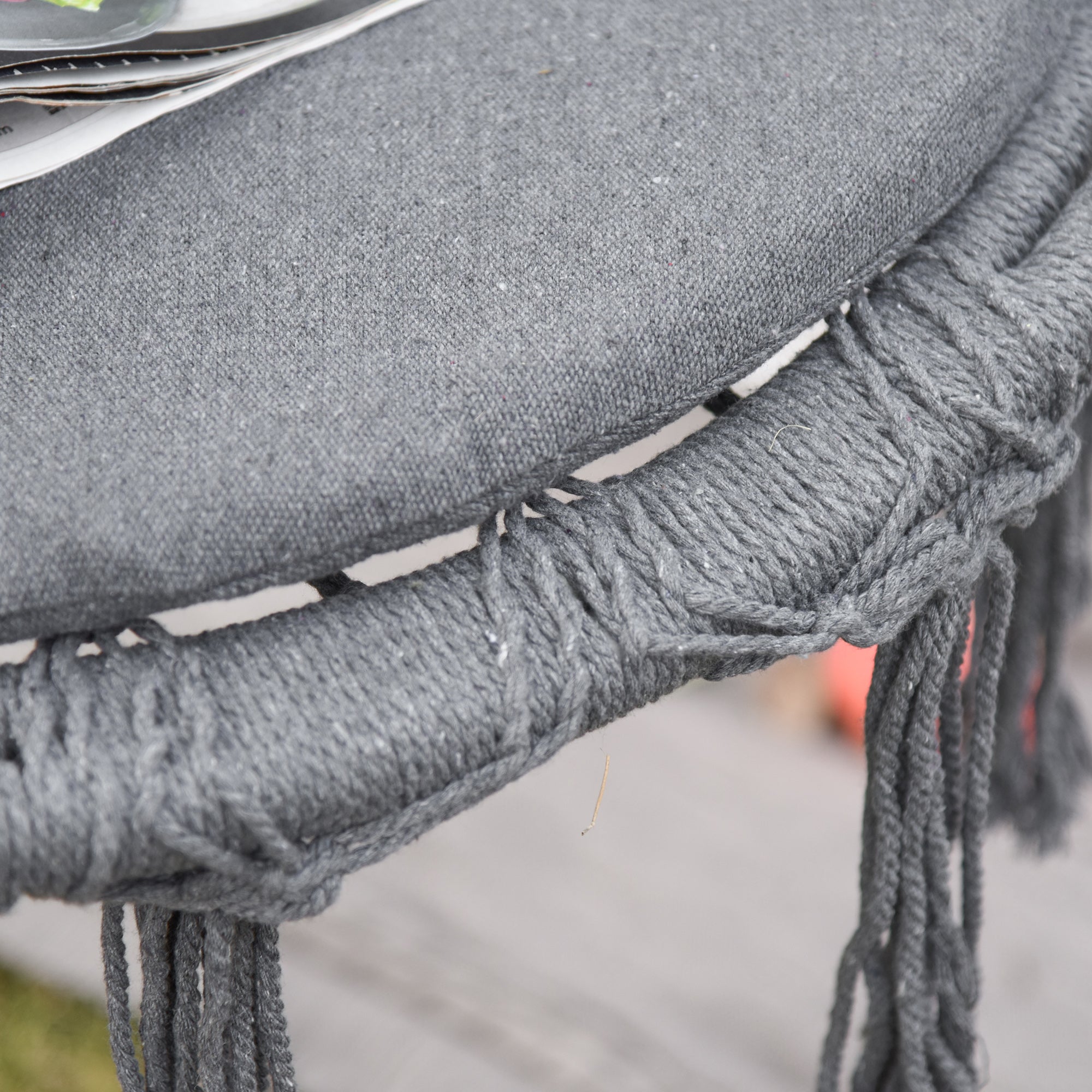 Patio Hammock Chair, Hanging Rope Hammock Swing for Indoor &; Outdoor Use with Backrest, Cotton-Polyester Blend, Fringe Tassels, Dark Grey Hammock Swings at Gallery Canada