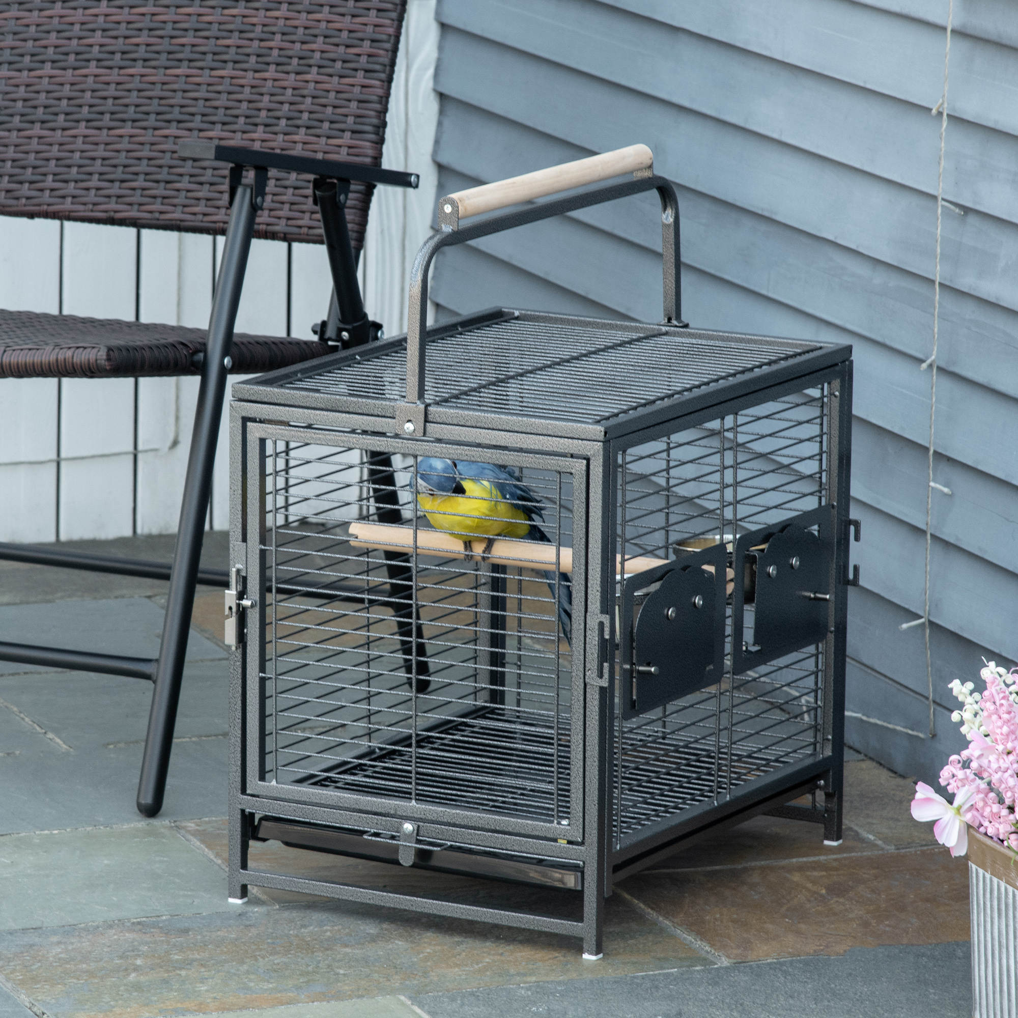 Bird Travel Carrier Cage for Parrots Conures African Grey Cockatiel Parakeets with Stand Perch, Stainless Steel Bowls, Pull Out Tray, Black Bird Cages   at Gallery Canada