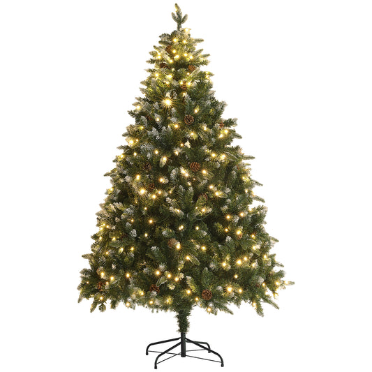 6 Foot Prelit Artificial Christmas Tree with Dual Colour LED Light, Hinged Xmas Tree for Home Office Holiday Pre Lit Christmas Trees   at Gallery Canada