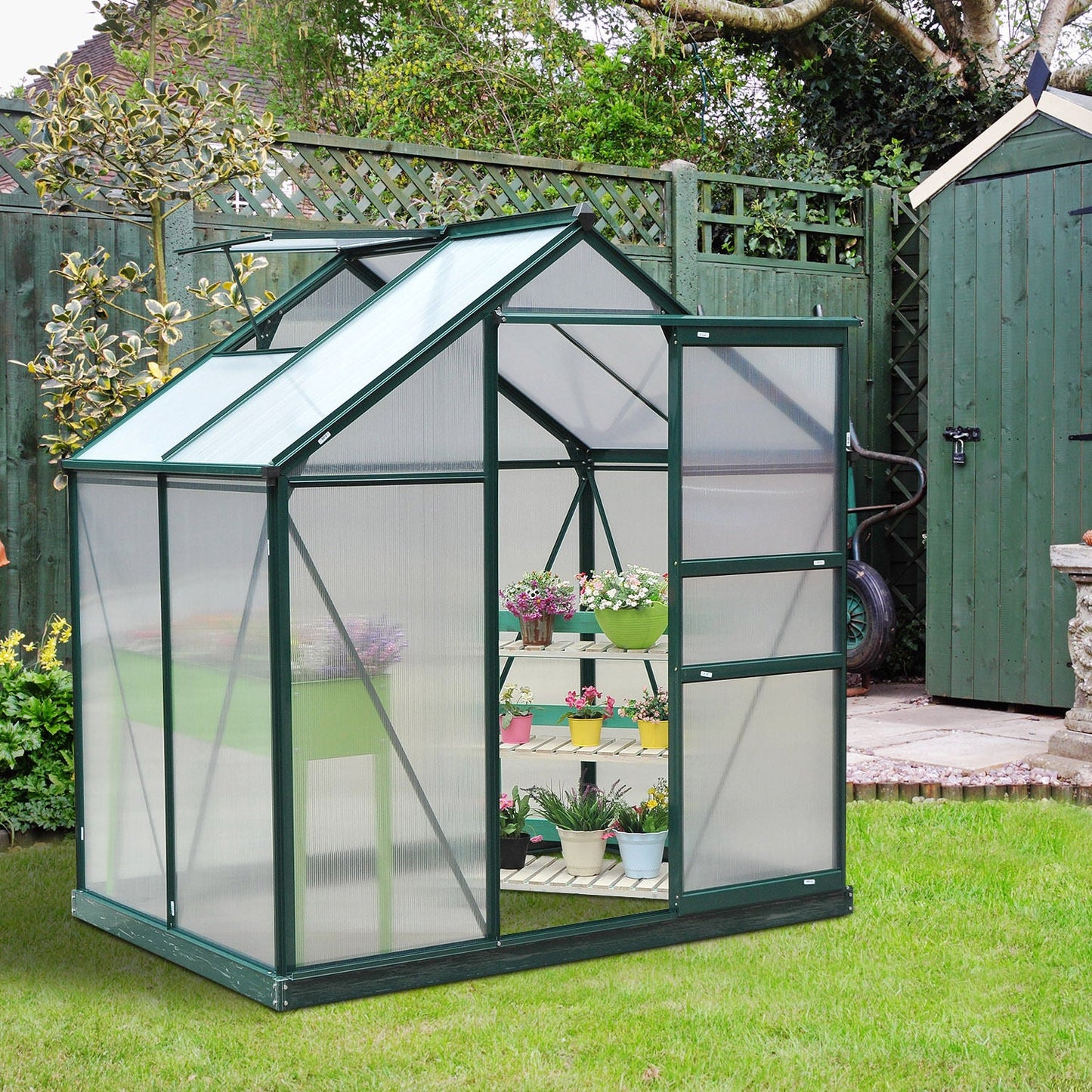 6.2' x 4.3' x 6.6' Clear Polycarbonate Greenhouse Large Walk-In Green House Garden Plants Grow Galvanized Base Aluminium Frame w/ Slide Door Walk In Greenhouses   at Gallery Canada