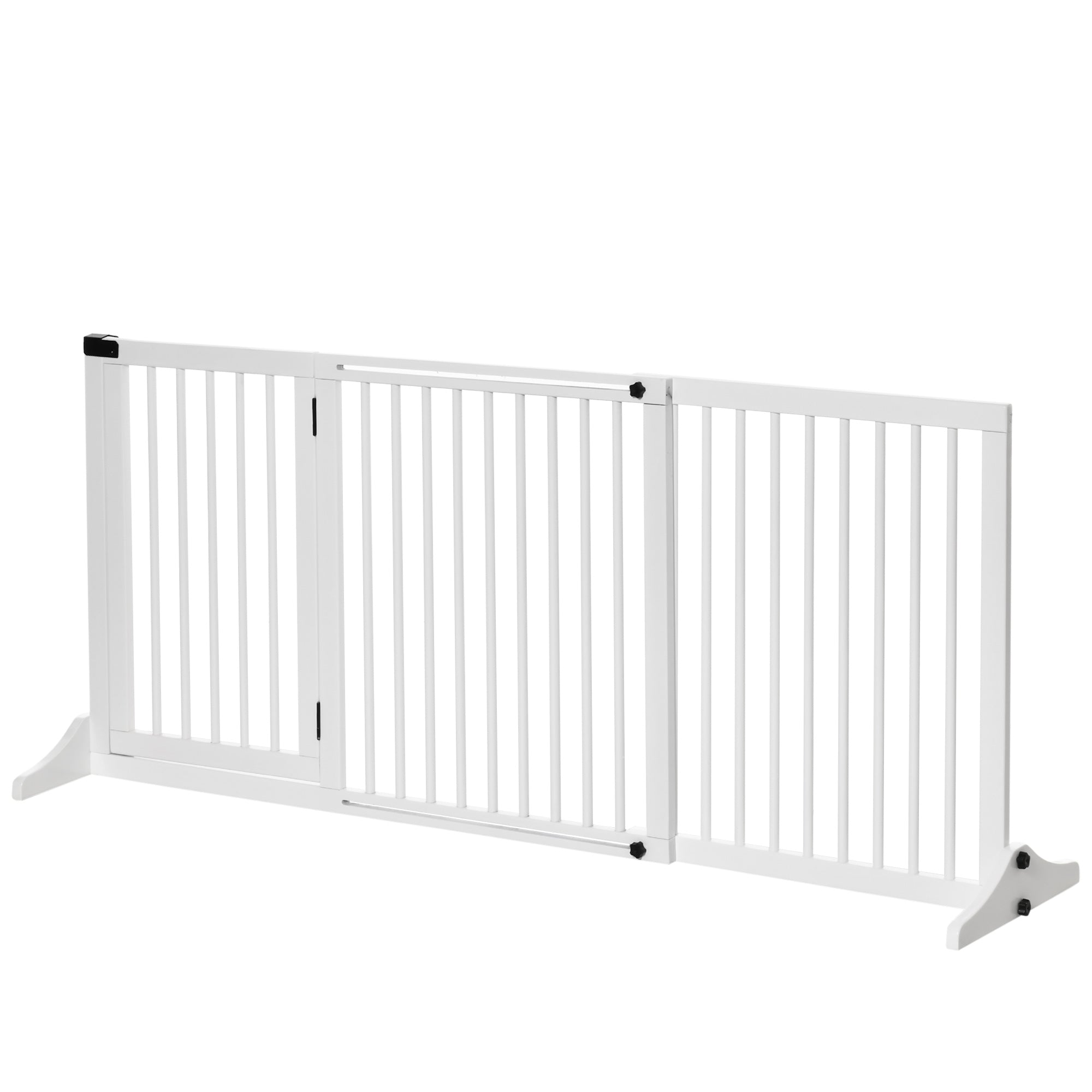 Freestanding Length Adjustable Wooden Pet Gate with Lockable Door 3 Panels, White Houses, Kennels & Pens at Gallery Canada