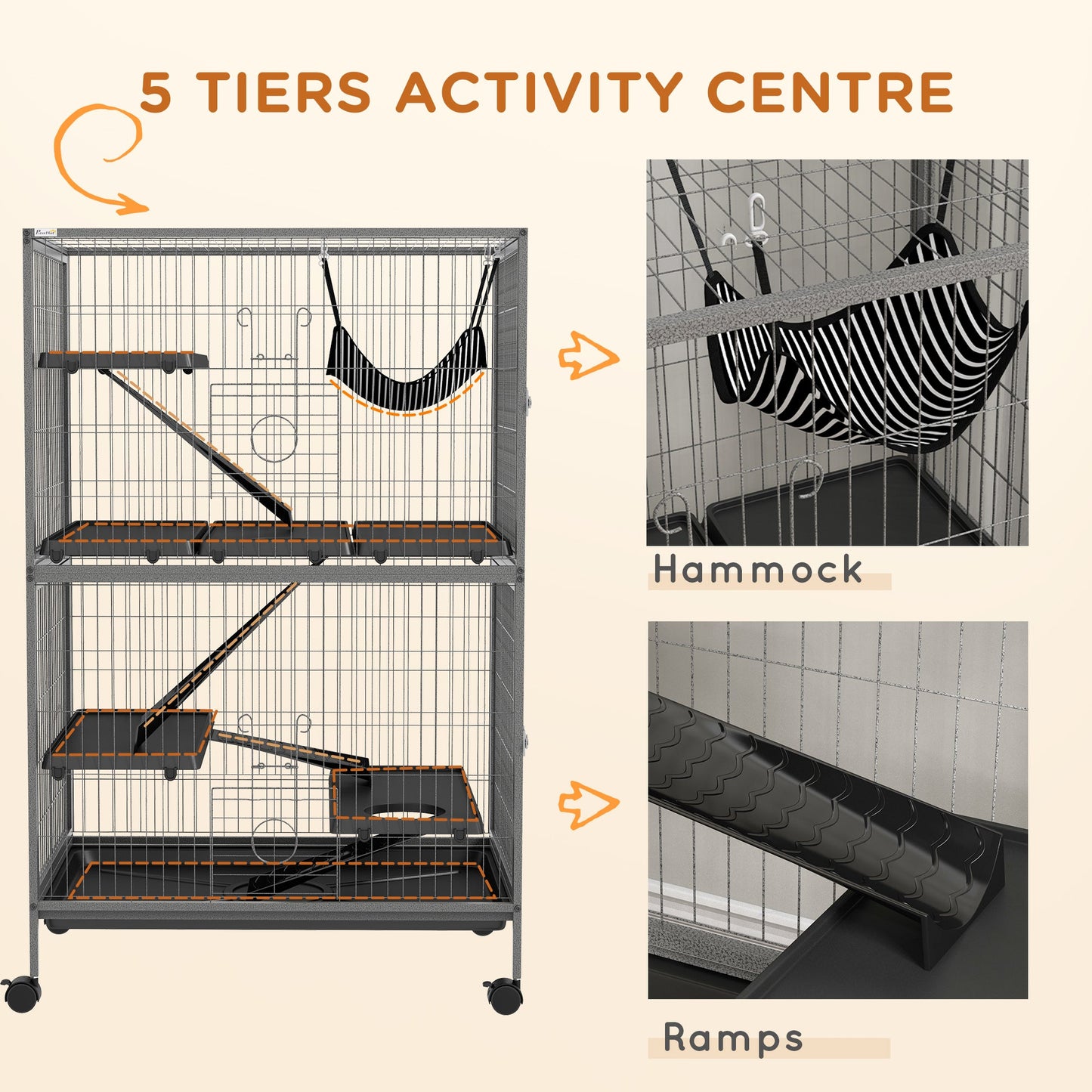 5-Tier Rolling Small Animal Cage, Deluxe Guinea Pig Cage, Ferret Cage for Mink Chinchilla Kitten Rabbit Grey Houses & Habitats   at Gallery Canada