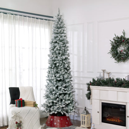 9ft Pencil Christmas Tree, Flocked Tree with 1277 Branch Tips and Metal Base for Home, Indoor, Holiday Pencil Christmas Trees   at Gallery Canada