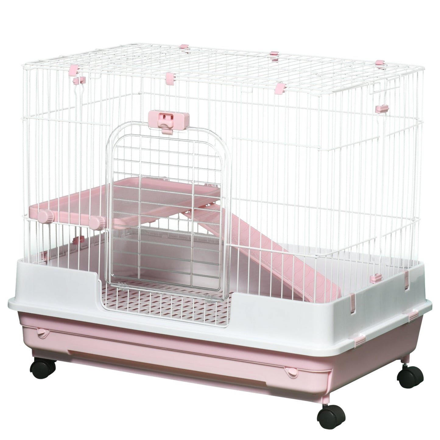 32"L 2-Level Small Animal Cage with Universal Lockable Wheels, Pink Houses & Habitats Pink and White  at Gallery Canada