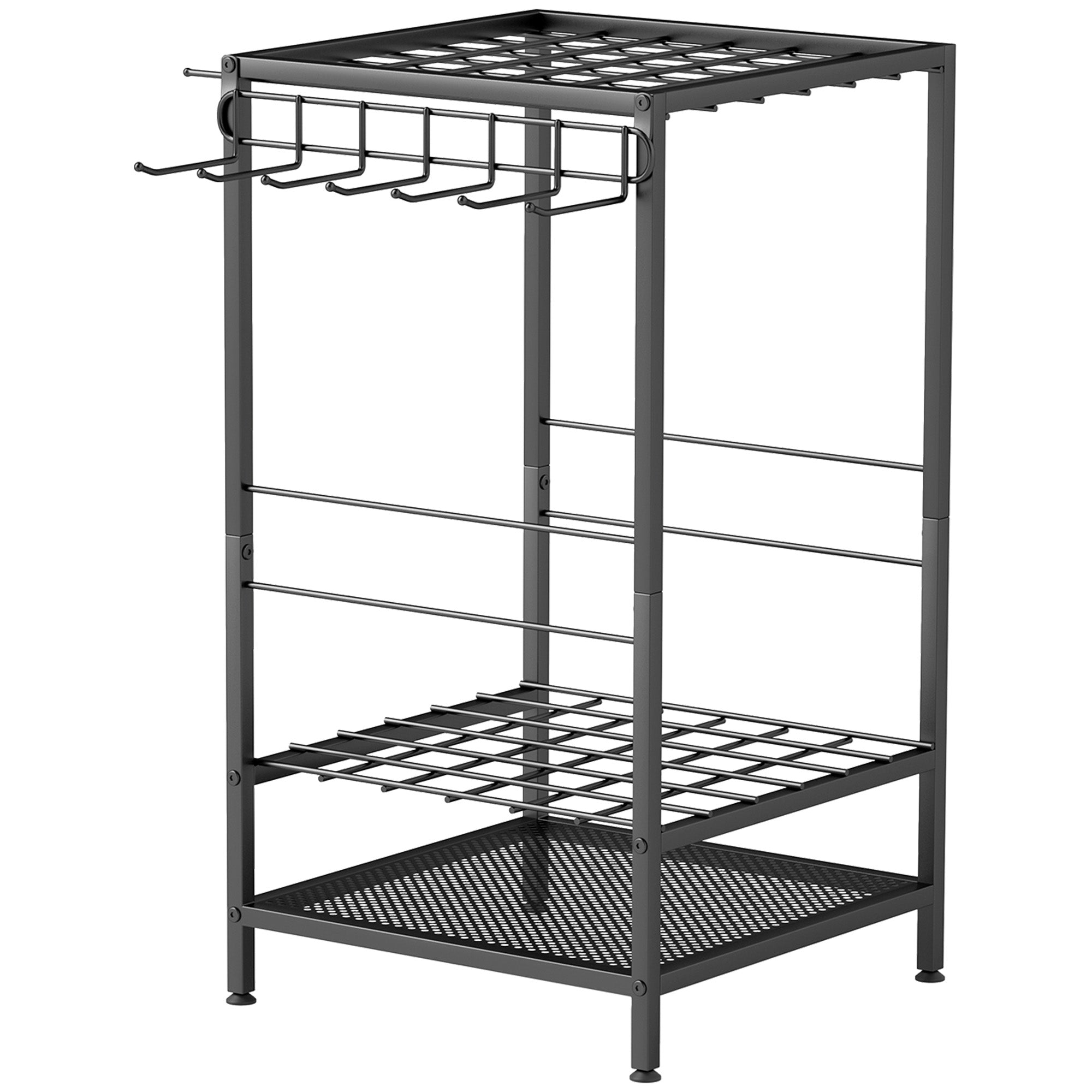 3-Tier Yard Tool Tower Rack, Garden Tool Organizer with 14 Hooks for Long-Handled Rakes, Shovel, Broom, Black Garden Accessories at Gallery Canada