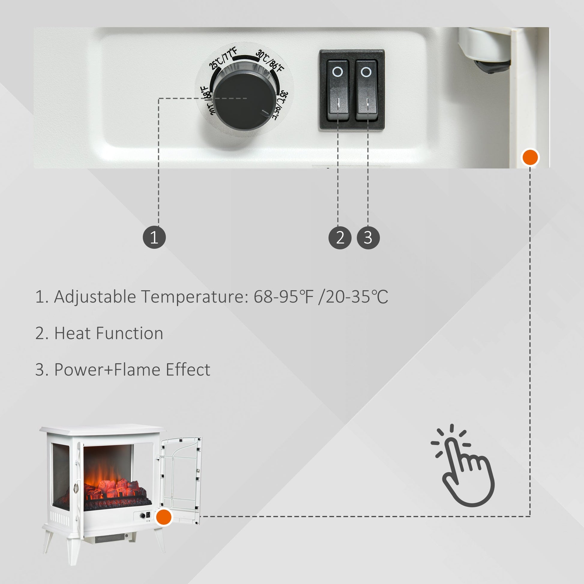 Electric Fireplace Stove, Freestanding Indoor Heater with Realistic Flame Effect, Adjustable Temperature and Overheat Protection, White Electric Fireplaces   at Gallery Canada