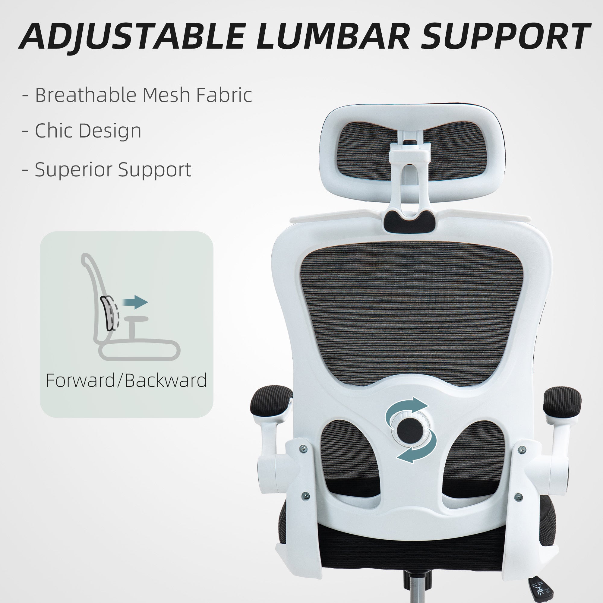 Mesh Office Chair, Ergonomic Desk Chair with Flip-up Armrest, Rotatable Headrest, Adjustable Lumbar Support, Black Office Chairs at Gallery Canada