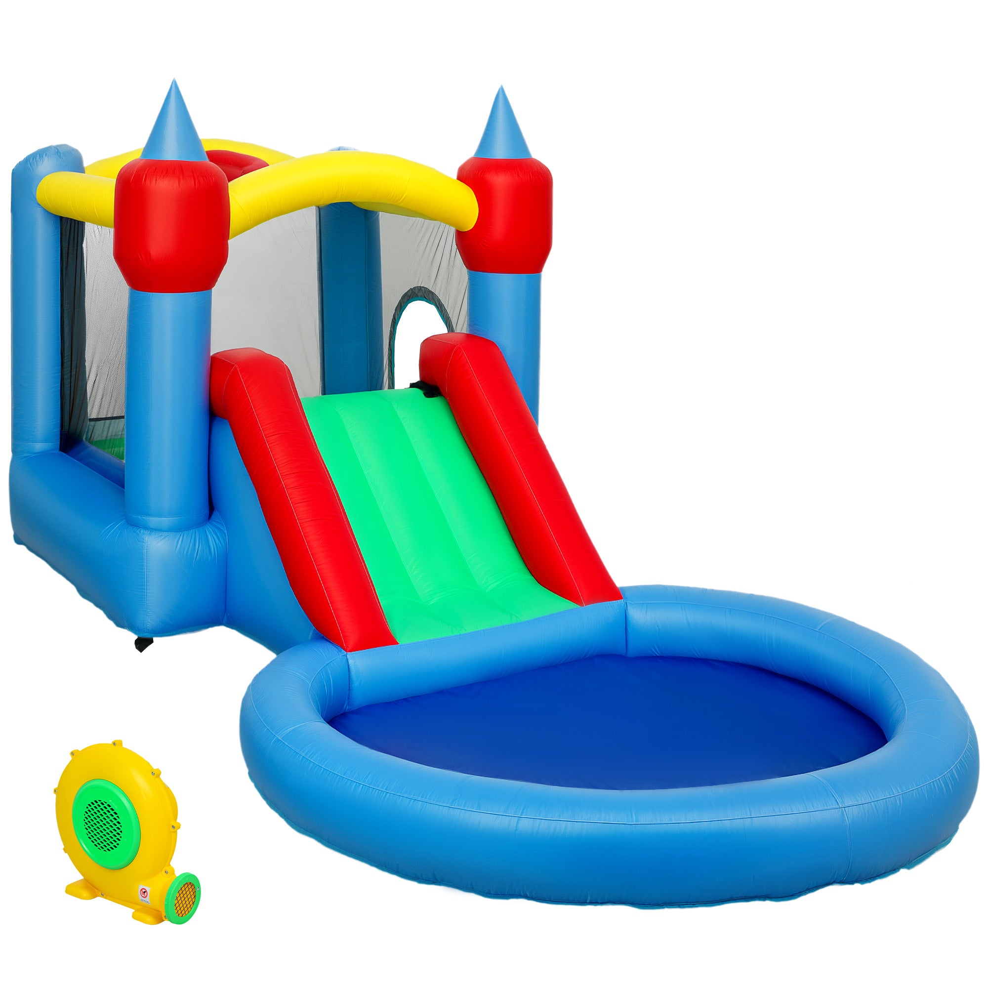 4 in 1 Inflatable Bounce House with Slide, Basketball Hoop, Ball Pit, Blower, Storage Bag, 163