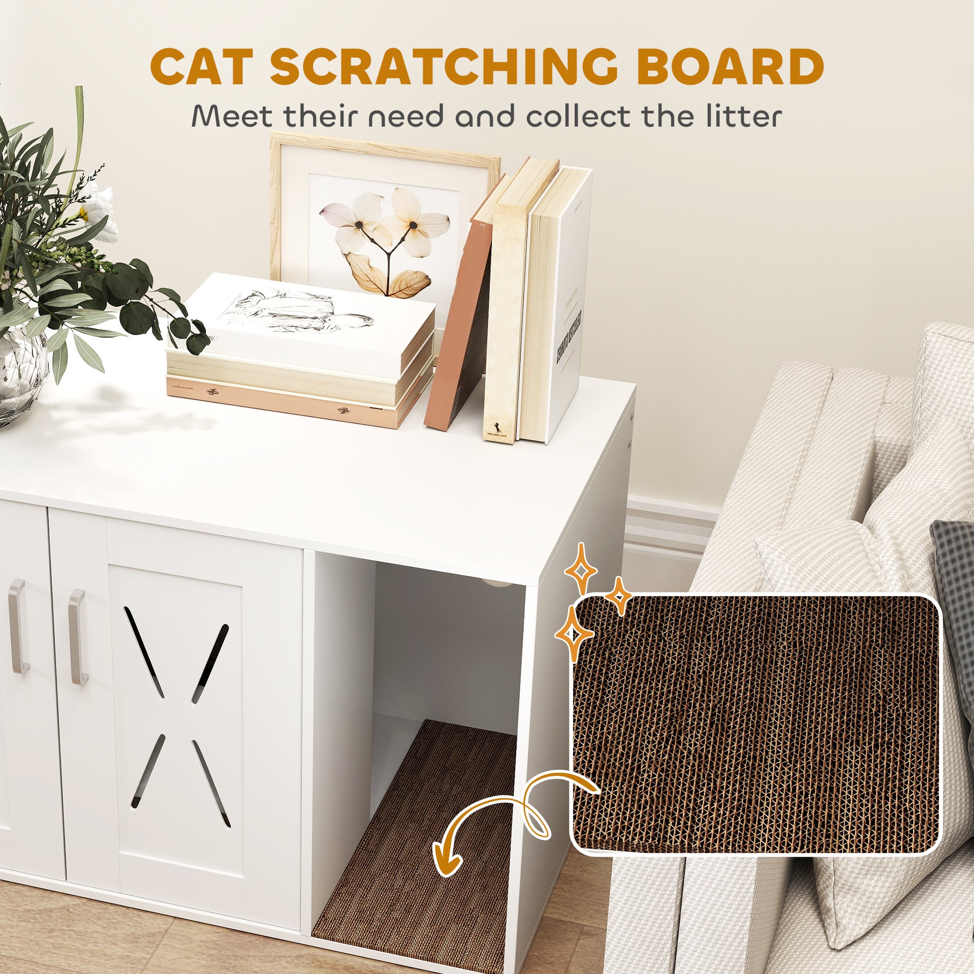 Cat Litter Box Enclosure, Hidden Cat Litter Box Furniture with Scratching Board, 31.5