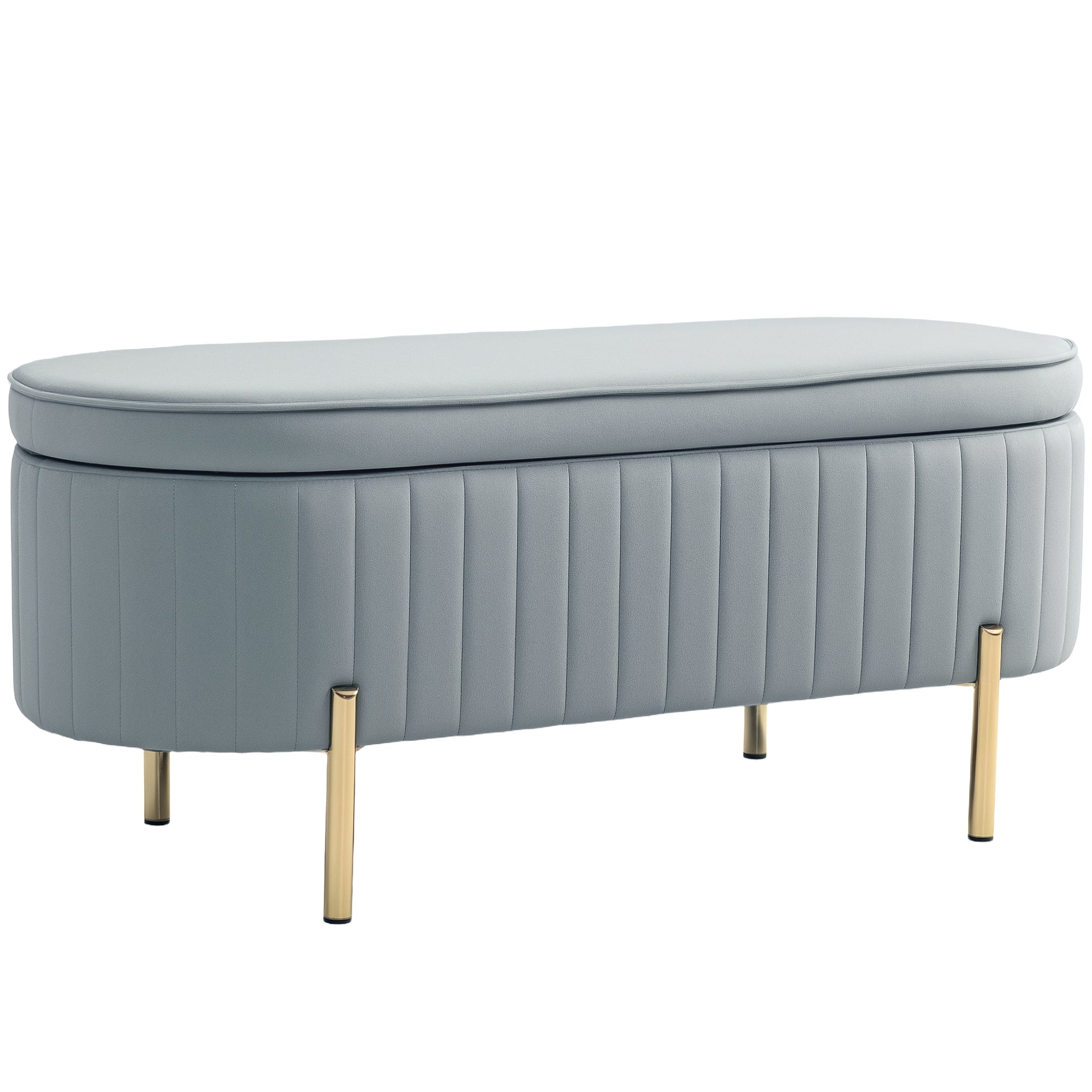Upholstered Bedroom Bench, Channel Tufted Ottoman Bench with Thick Padding and Metal Legs, Grey Storage Ottomans & Benches at Gallery Canada